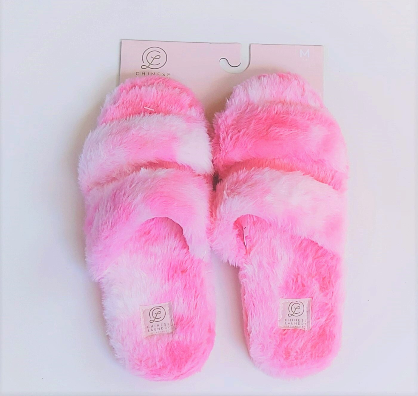 NWT Chinese Laundry Tie Dye Double Strap Faux Fur Slippers 5-6,7-8,9-10,11-12
