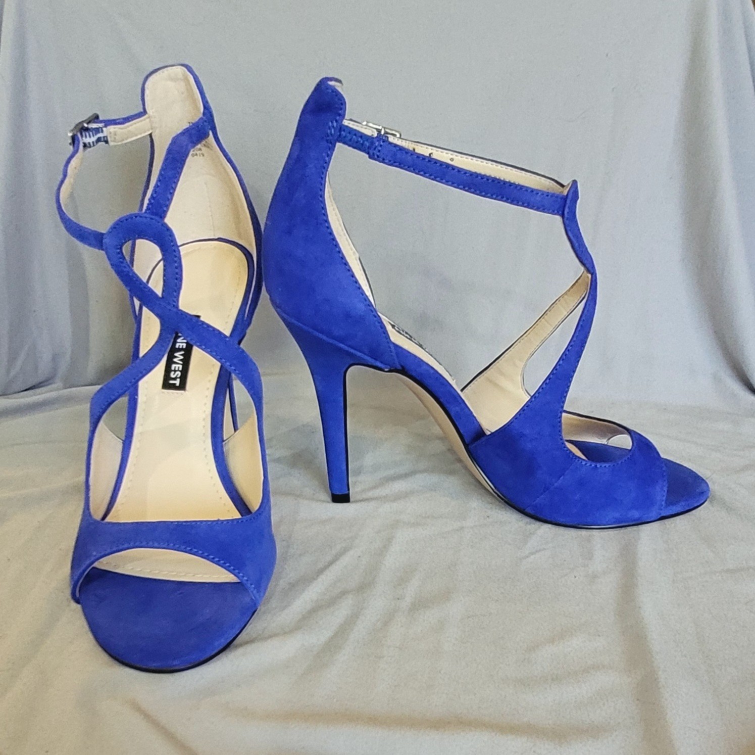 Nine West Women’s Blue Suede Strappy Ankle Strap Open Toe Stiletto Heel 7M