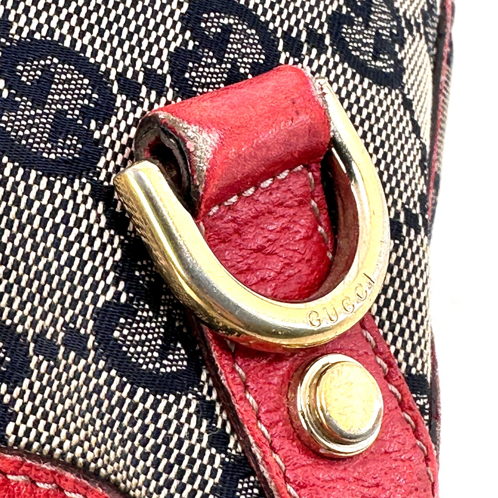 Gucci Abbey GG Canvas Leather Red 130739 Handbag Tote Bag Authentic