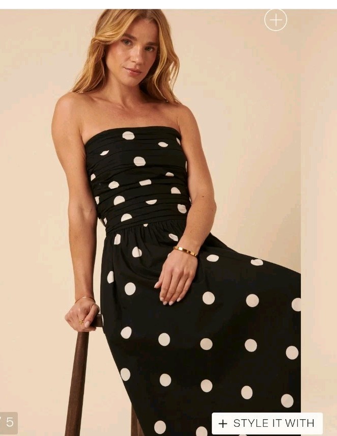 Black Polka Dot Bandeau Felicity Midi Dress size 8/S