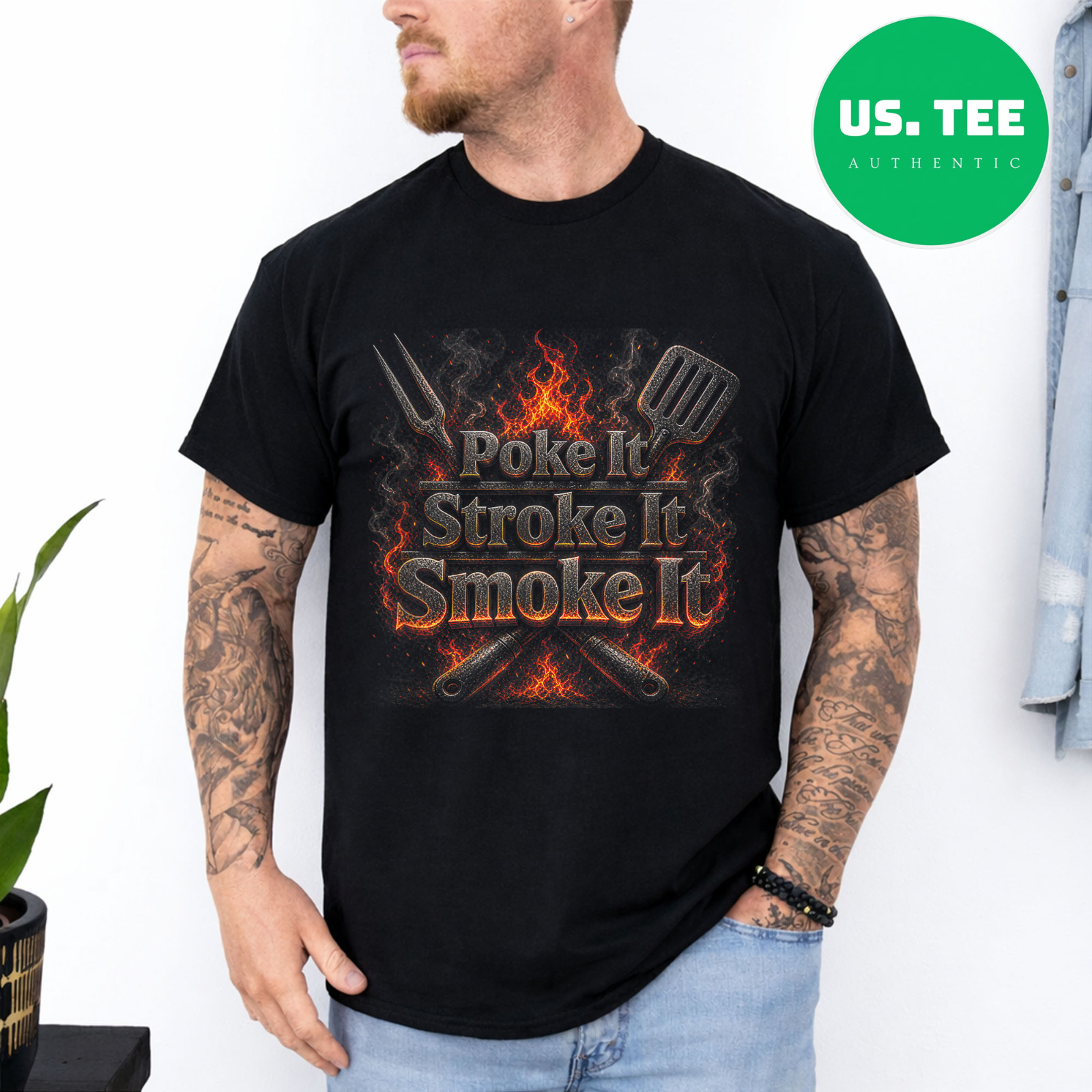 Poke It Stroke It Smoke It Funny BBQ Fathers Day T-Shirt