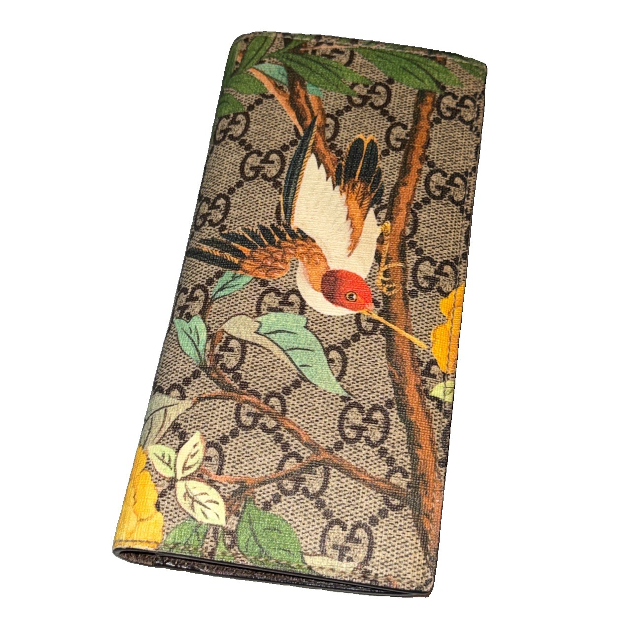 Authentic Gucci Tian Bird GG Supreme Continental Wallet Floral Bird Leather