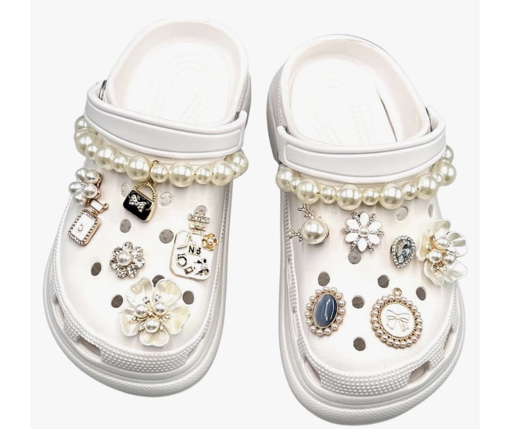 14 Pack Pearl And Rhinestone Croc Shoe Charms