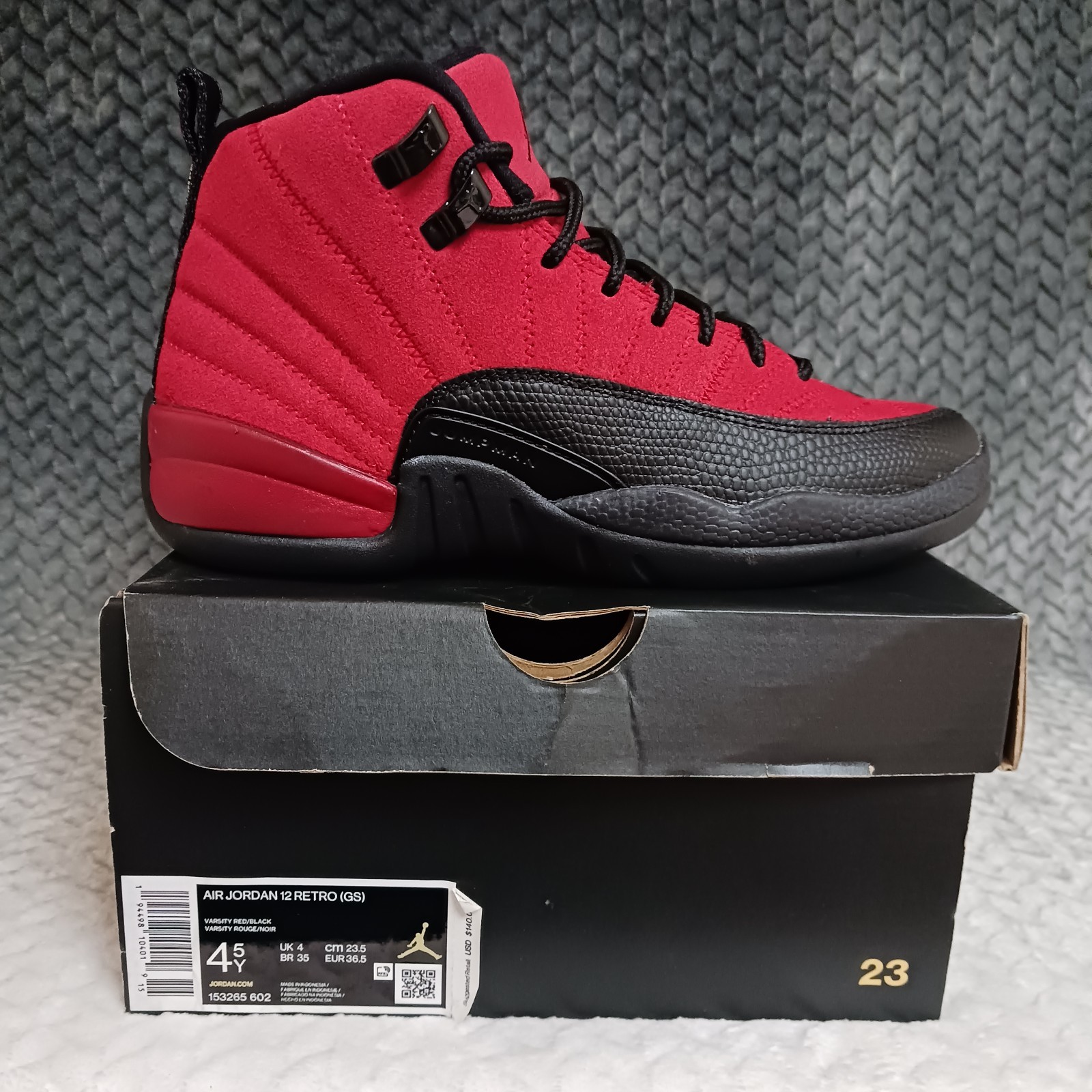 Air Jordan 12 Retro GS Reverse Flu Game Varsity Red Black Sneakers Shoes Sz 4.5Y