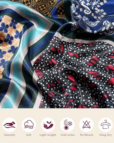 35.5” Large Square Satin Scarf for Hair – 4Pcs Printed Like Silk Head Scarf