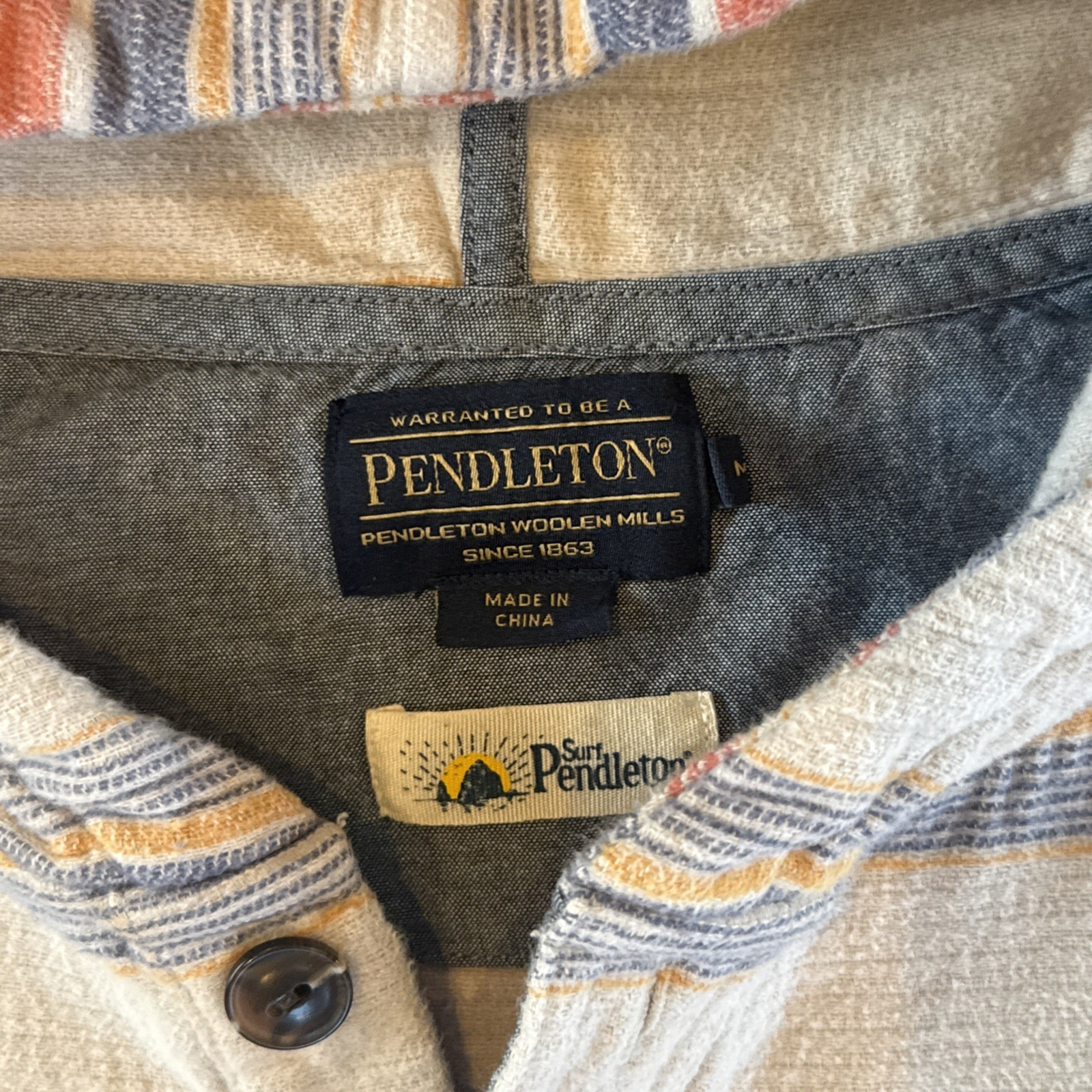 Pendleton Surf DoubleSoft Hoodie Mens Medium Striped Cotton Henley Baja Pullover