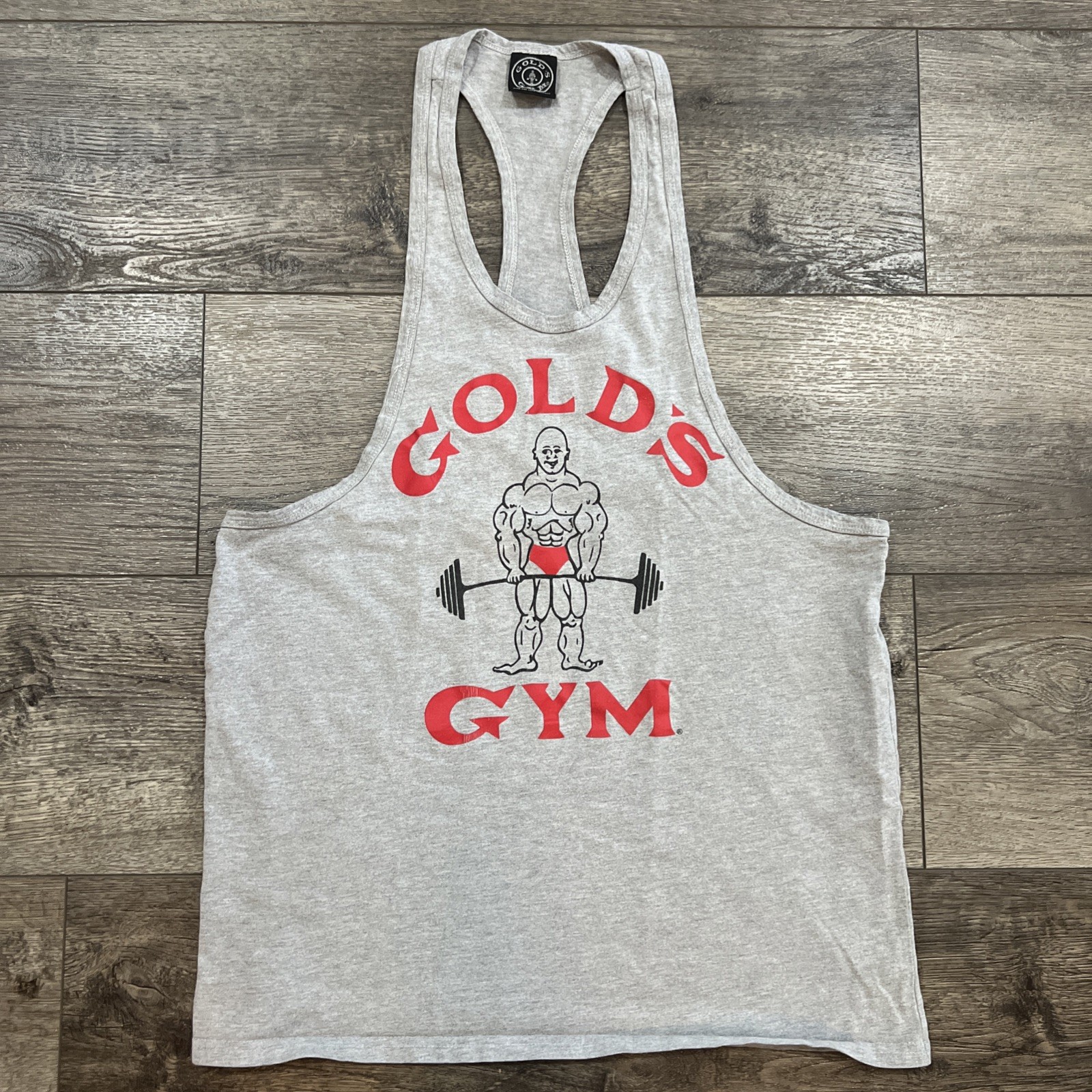 VTG 90s Gold’s Gym Stringer Tank TopGray Bodybuilding Muscle Fitness Workout XL