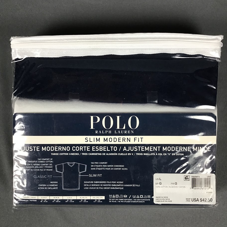 POLO RALPH LAUREN Men’s Slim Fit Cotton V-Neck Undershirt T-Shirt 3-Pack