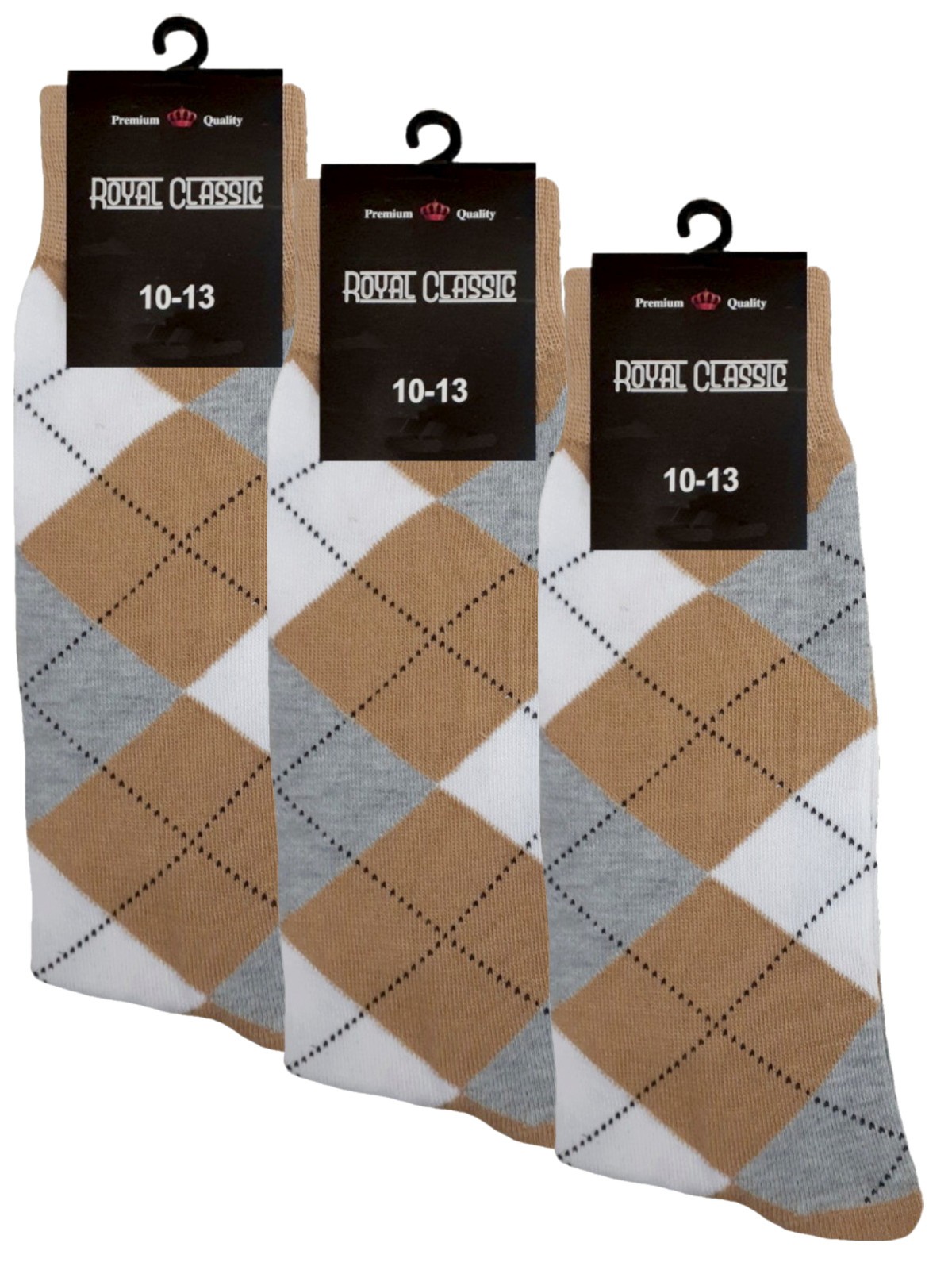 12-6-3-1 Dress Socks Argyle Diamond BEIGE WHITE GRAY COTTON Socks TRUE TO SIZE