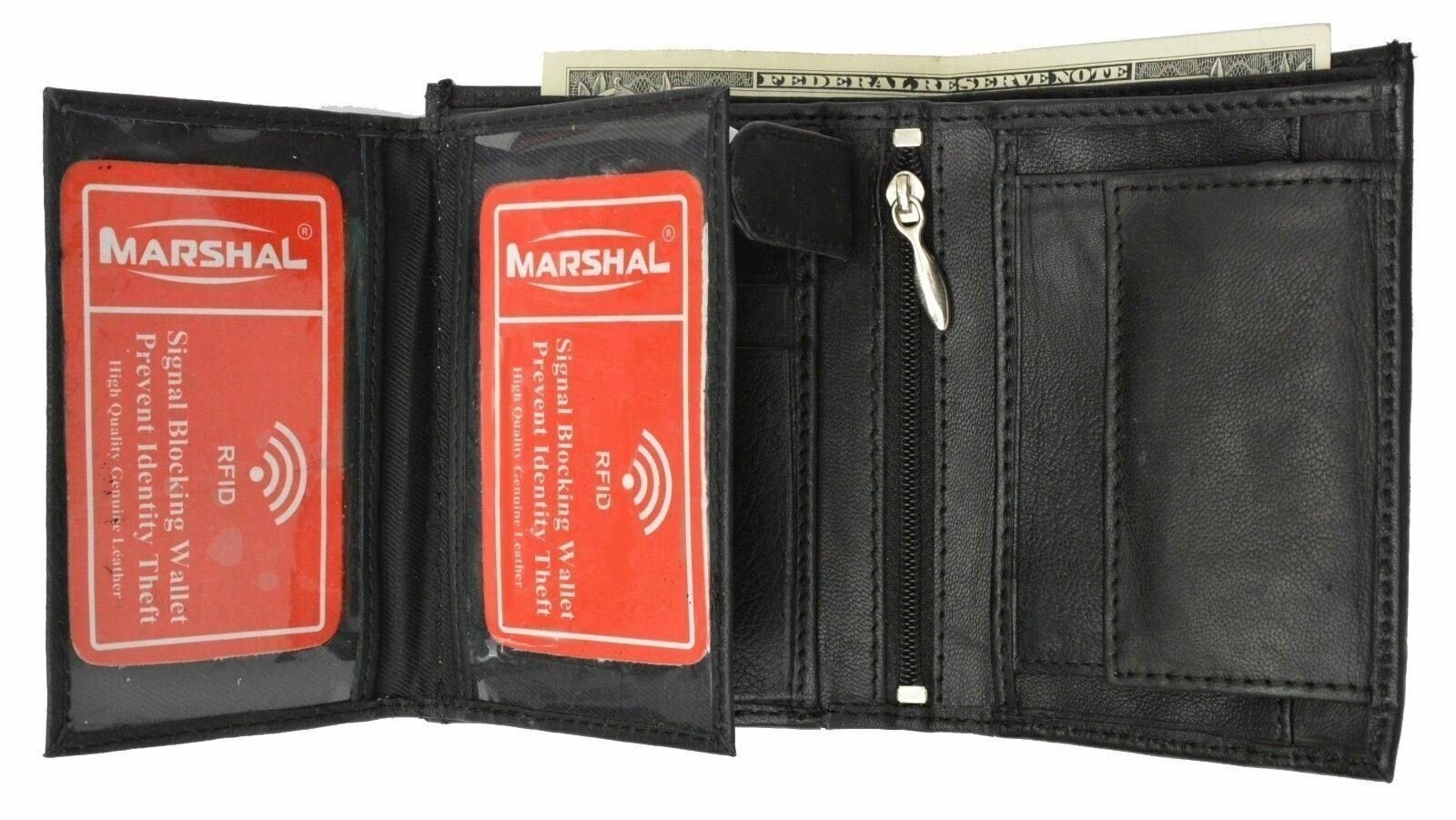 Black Men’s RFID Blocking European Genuine Leather Hipster Trifold Wallet