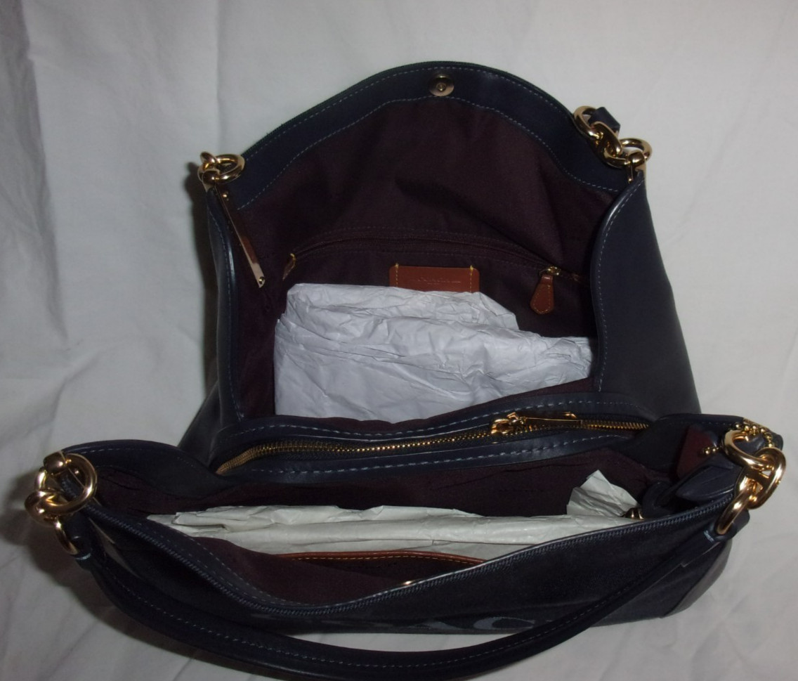 Coach Lori C0670 Shoulder Bag in Deep Navy Soft Leather &Canvas