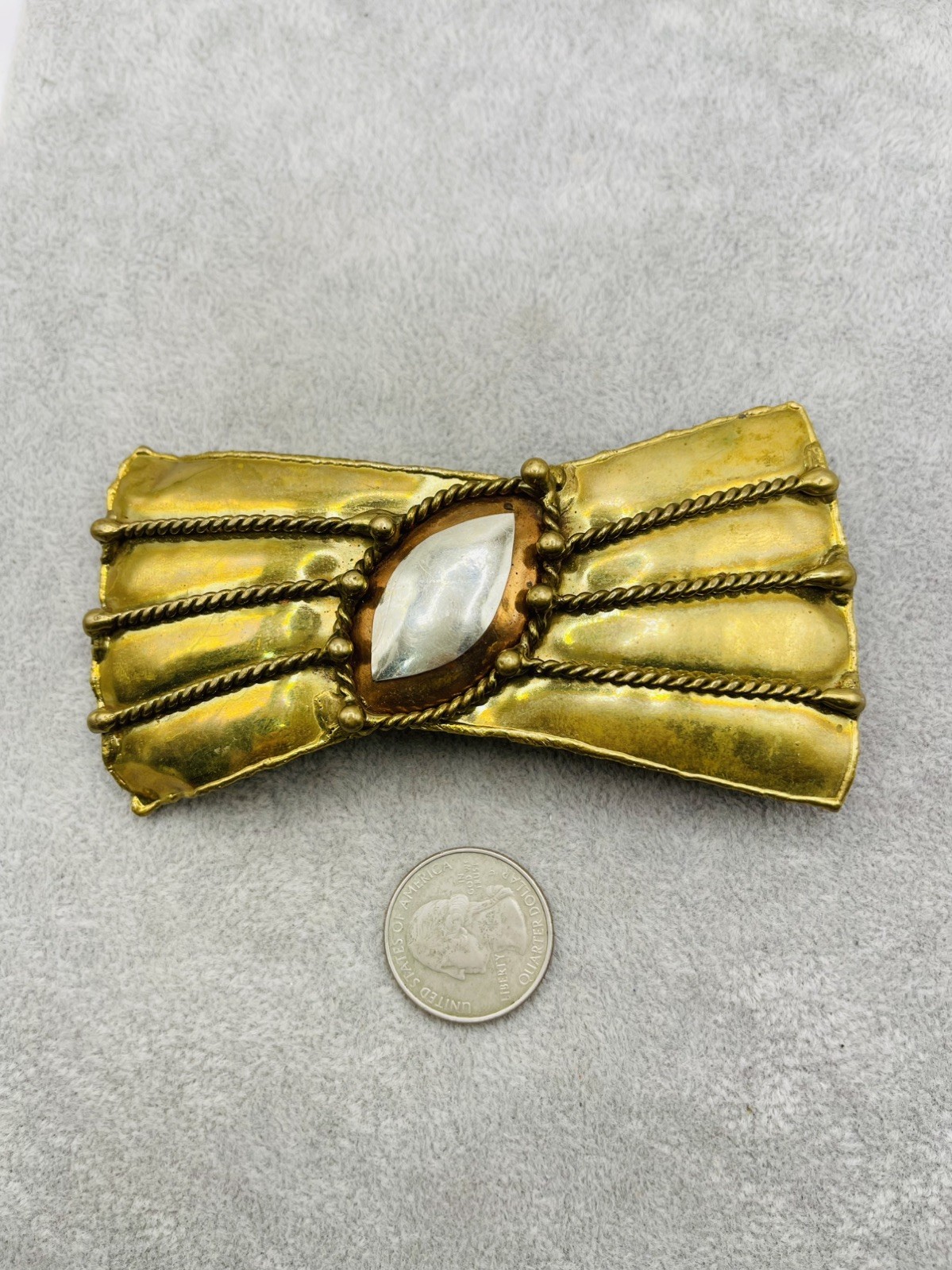 Vintage Artisan Brutalist Belt Buckle Mixed Metal Modernist Abstract Statement