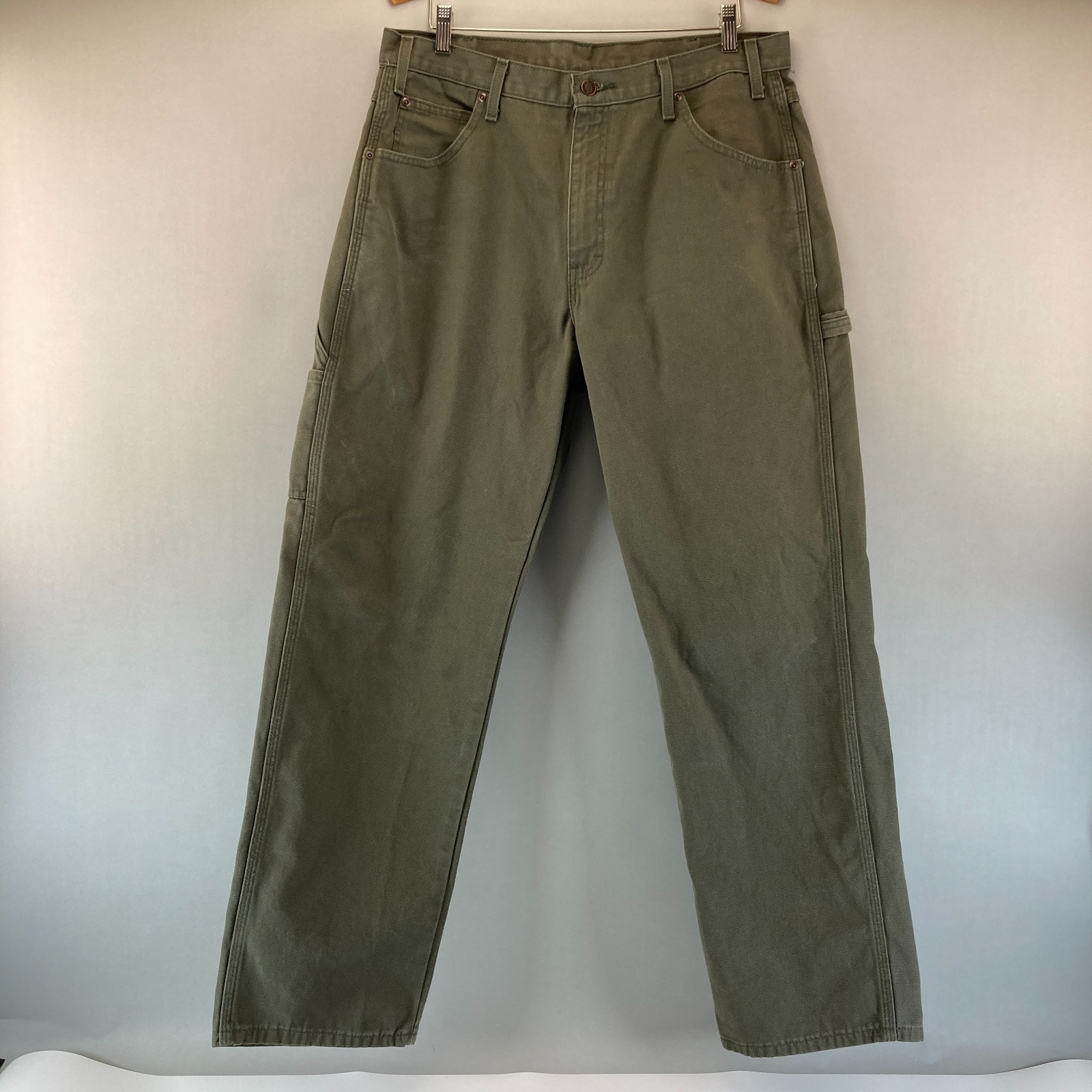 Dickies 100% Cotton Duck Carpenter Pants Olive Green 36 x 31 Loose Fit Workwear