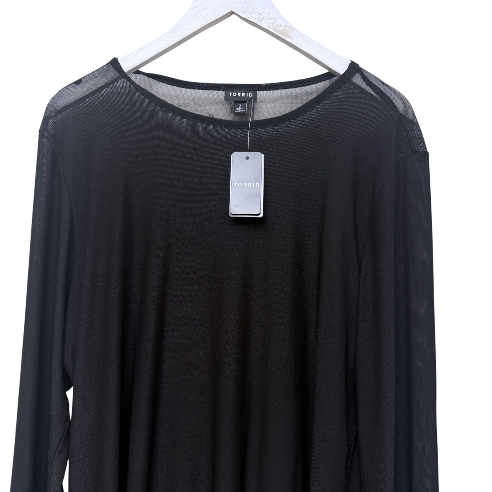 TORRID Black Mesh Long Sleeve Tee Womens Plus Size 2X Sheer Stretch Top NWT