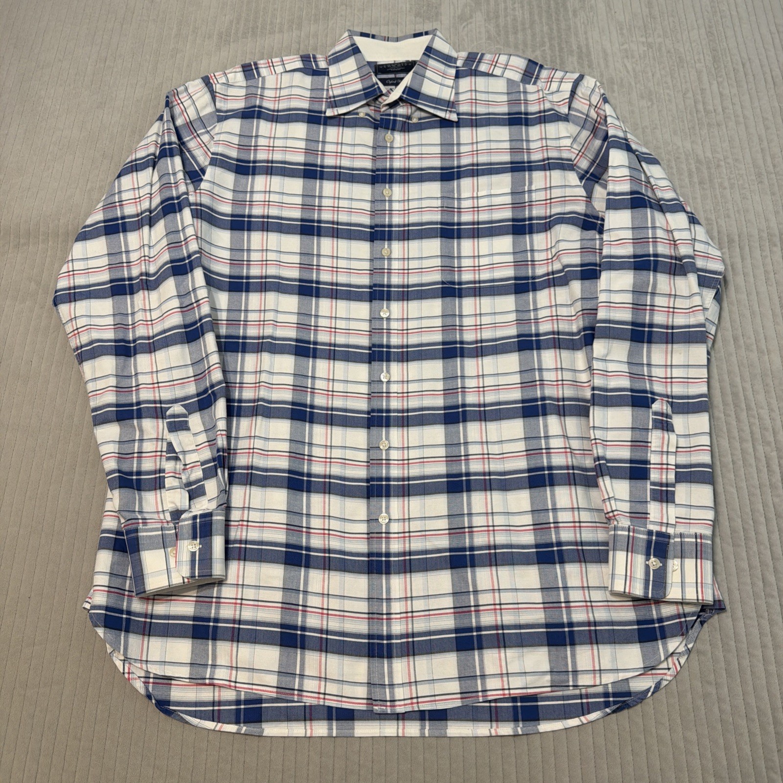Charles Tyrwhitt Shirt Mens XL Blue Plaid Oxford Cloth Weekend Button Up EUC