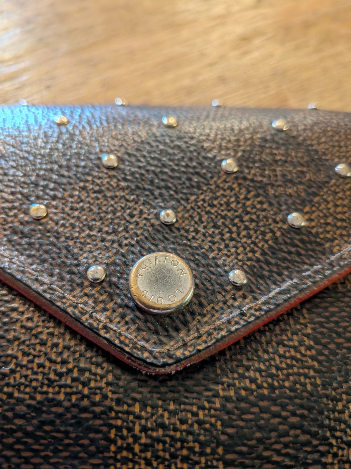 Very Rare! Louis Vuitton Damier Ebene Studded Victorine Wallet Cherry LV