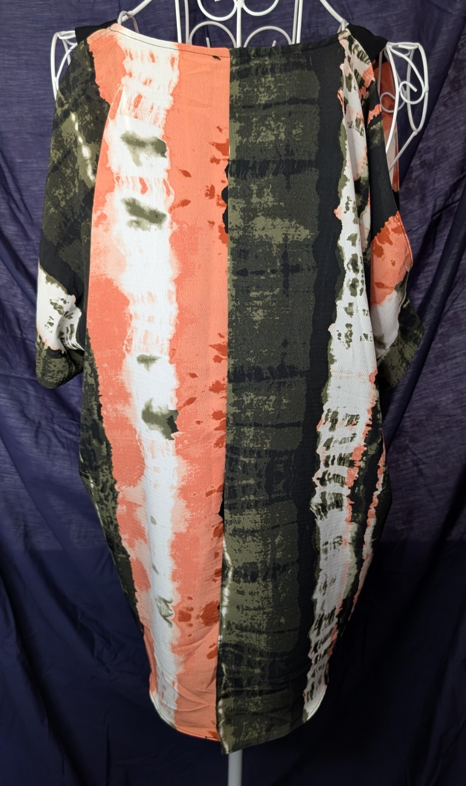 River Island Tie Dye Cold Shoulder Top | Coral Olive Khaki Black | Size 14