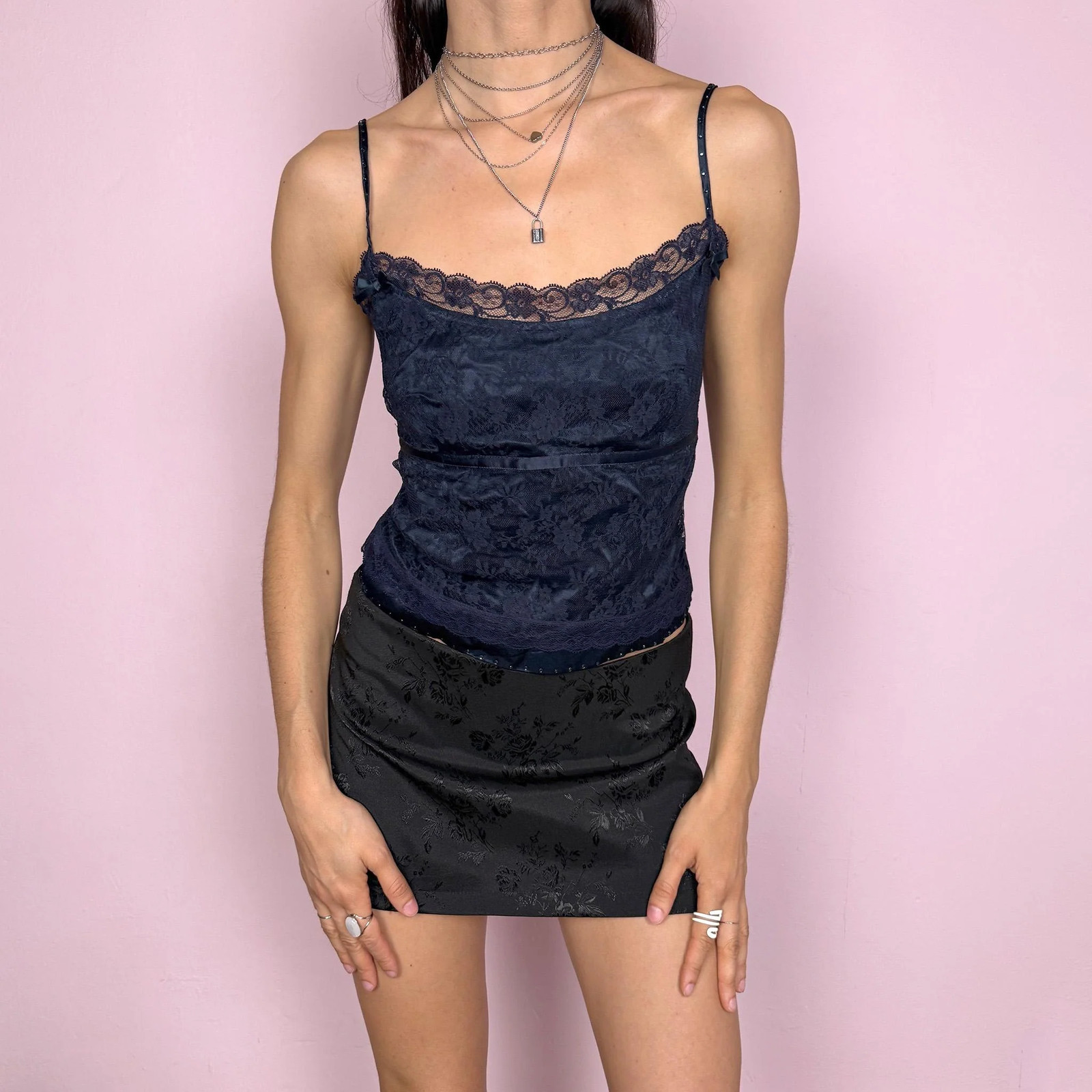 Vintage Blue Lace Top Moschino Cami Designer Lingerie Party Y2K 2000s Size M