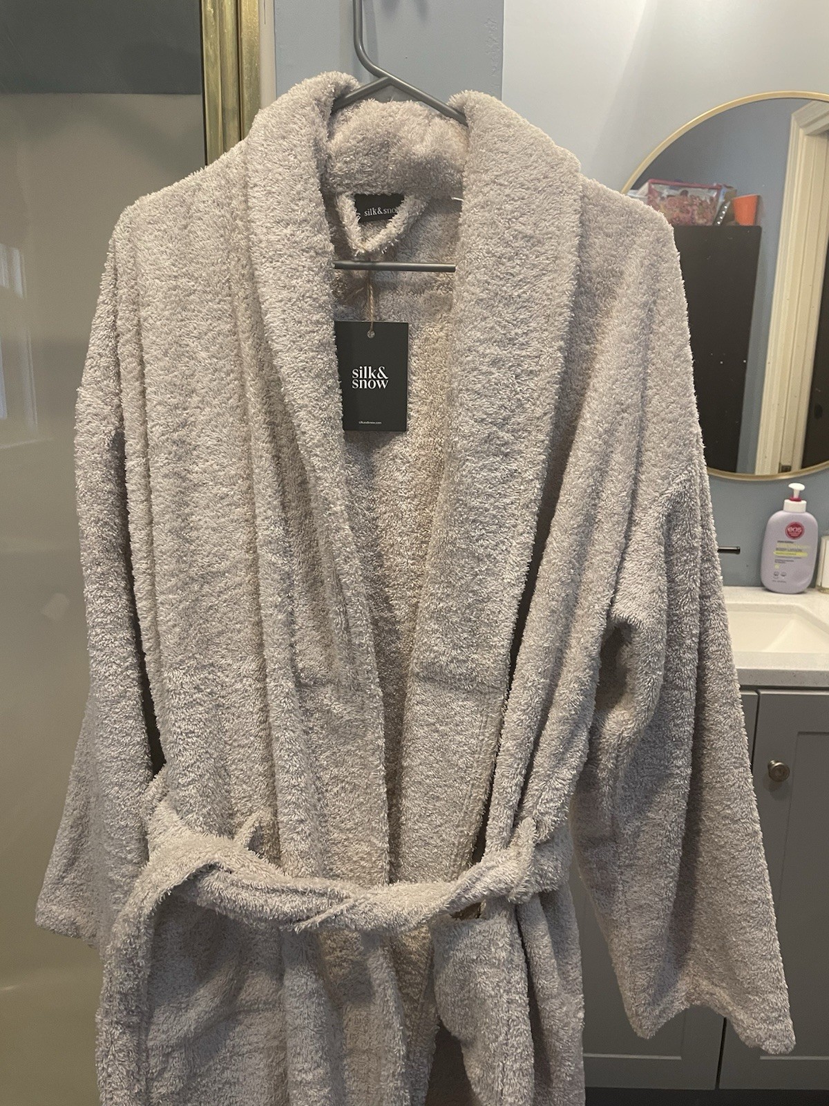 silk&snow Classic Terrycloth Bath Robe Sand M/L Shawl Collar Long Sleeve