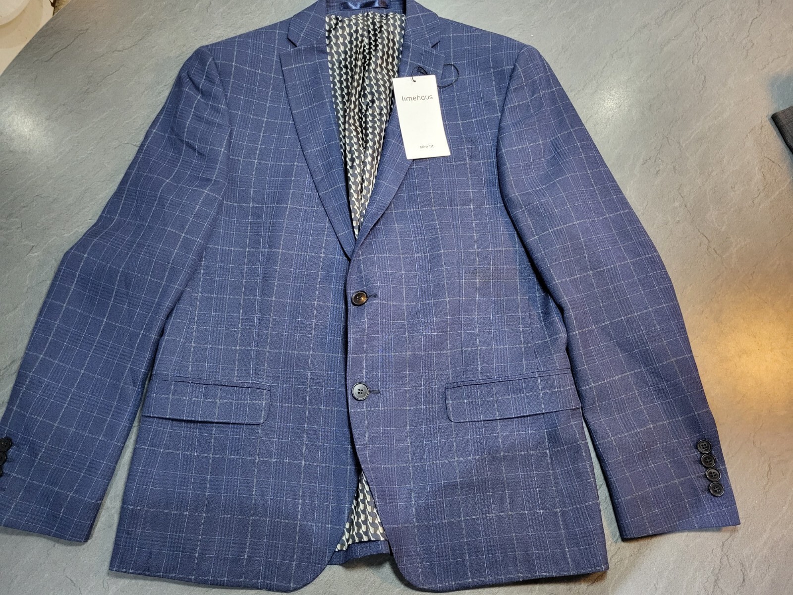 Limehaus Slim Fit Blue Check Suit Jacket, 40s BNWT RRP £135
