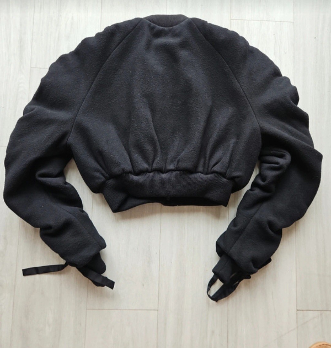 Magda Butrym Clarice Ruched Black Bomber Jacket. 90% Superfine Wool,10% Cashmere