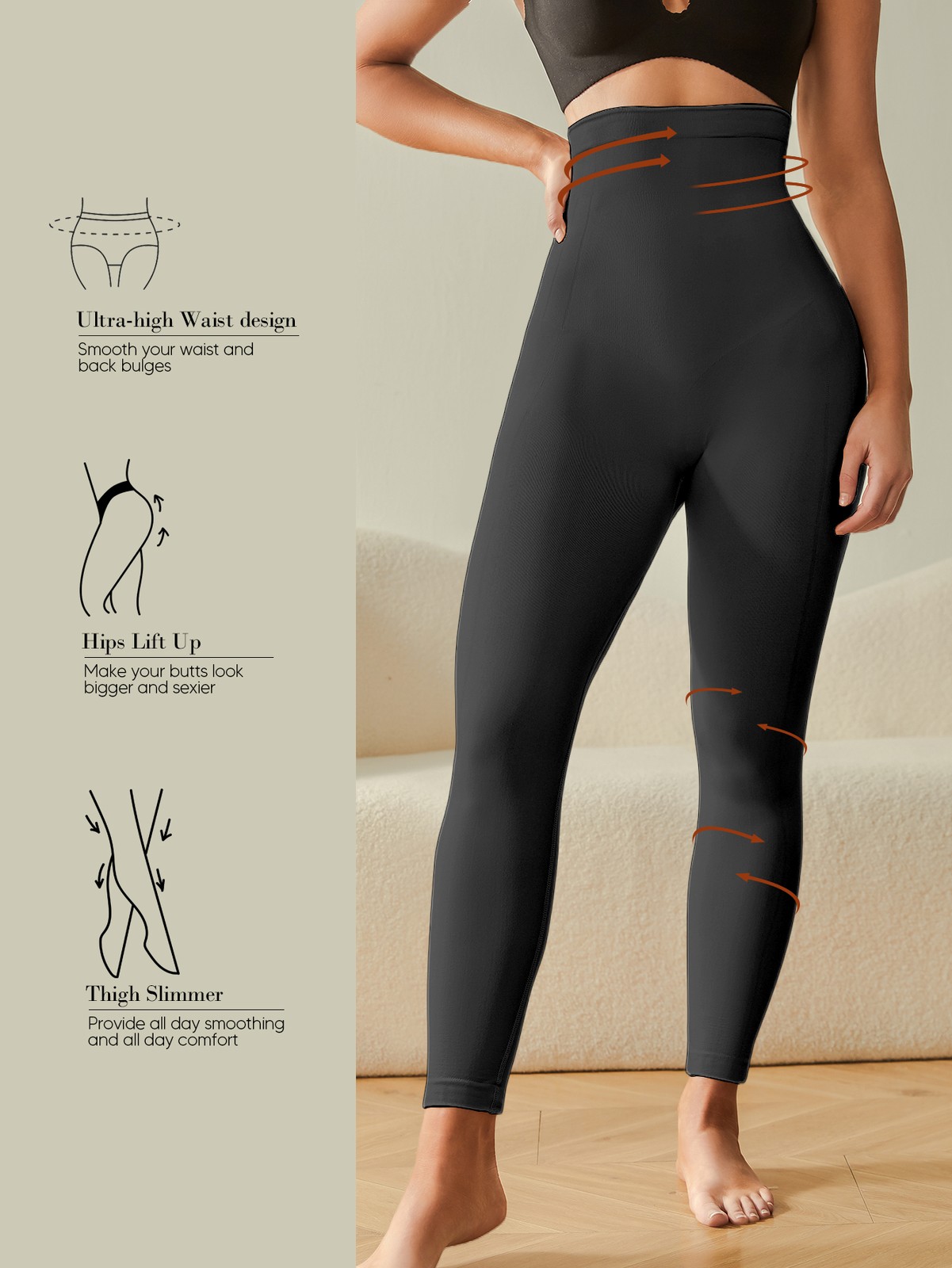 Slimming Anti Cellulite Compression Leggings Leg Shaper High Waist Black Pants