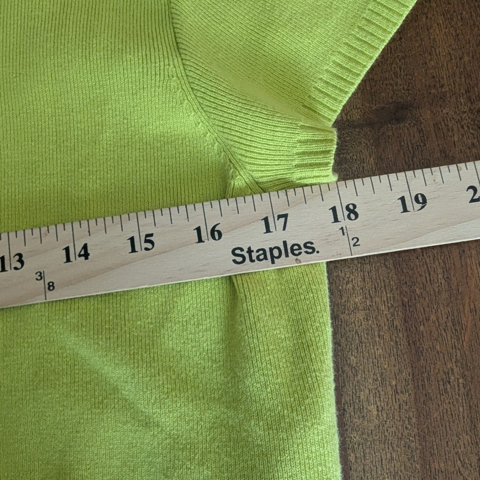 Short Sleeve Sweater Lime Green Beaded Applique Split Neck XL Boho Retro Bright