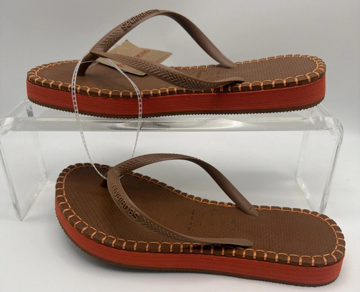 NWT Havaianas Youth Slim Flatform Loop Flip Flops, Rust BROWN , 3/4Y