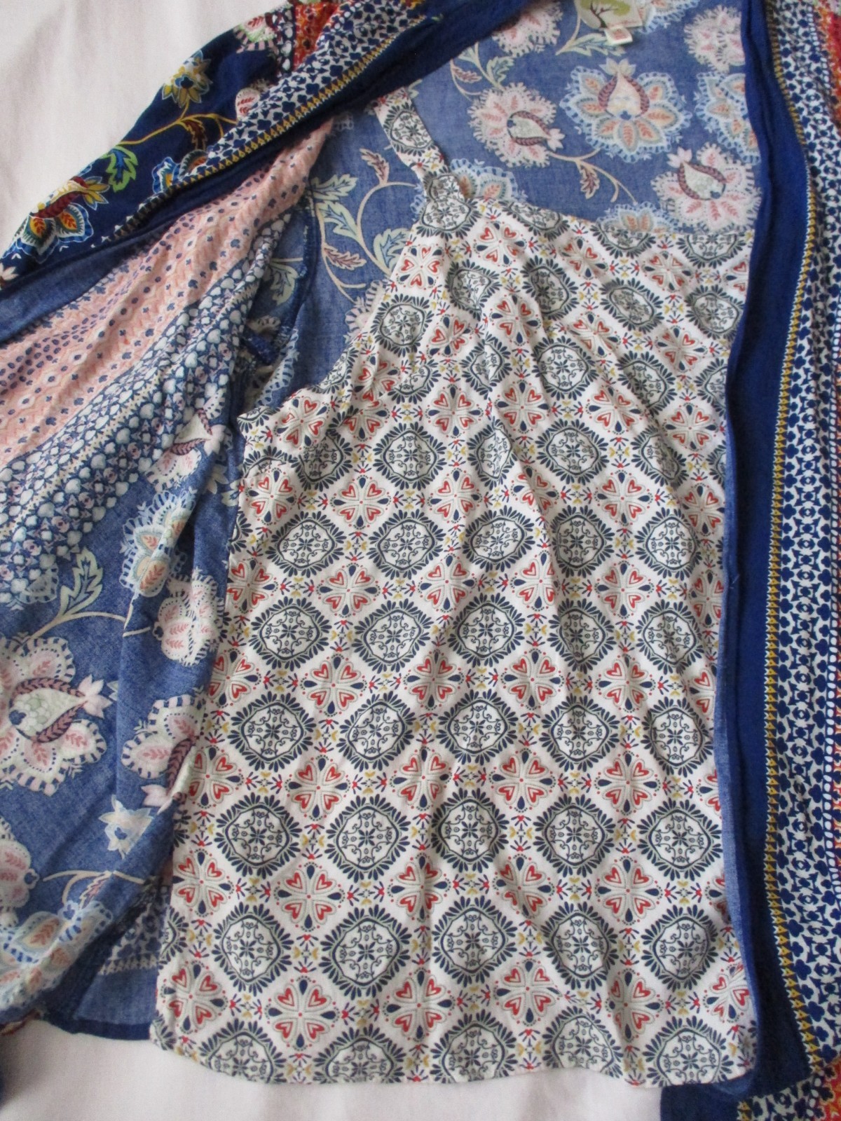 Fig & Flower layered Top Women XL Blue Boho Attached Tank Bell Sleeve Floral