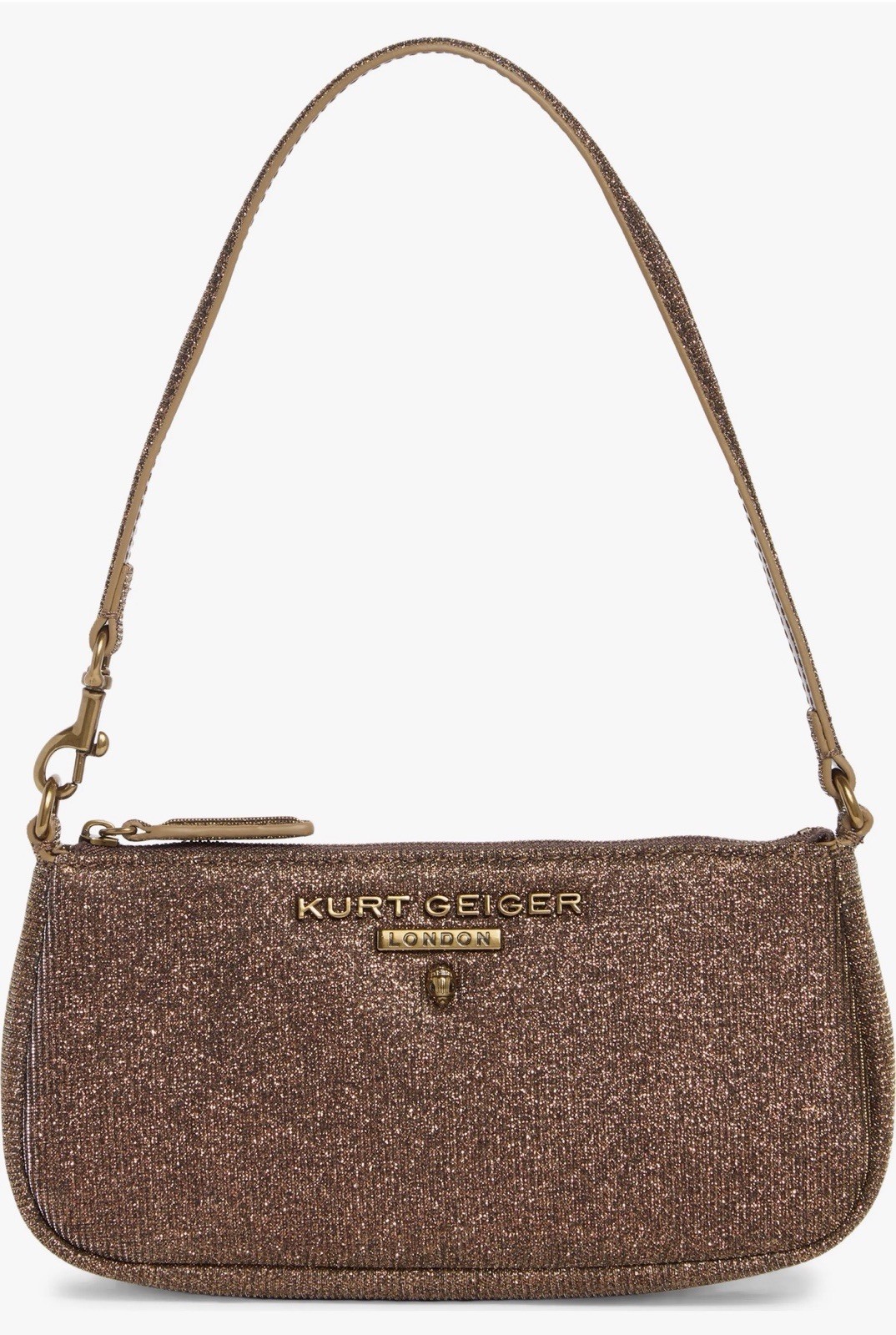 Kurt Geiger London Gold Metallic Glitter Logo Shoulder Bag Zip Top Lined