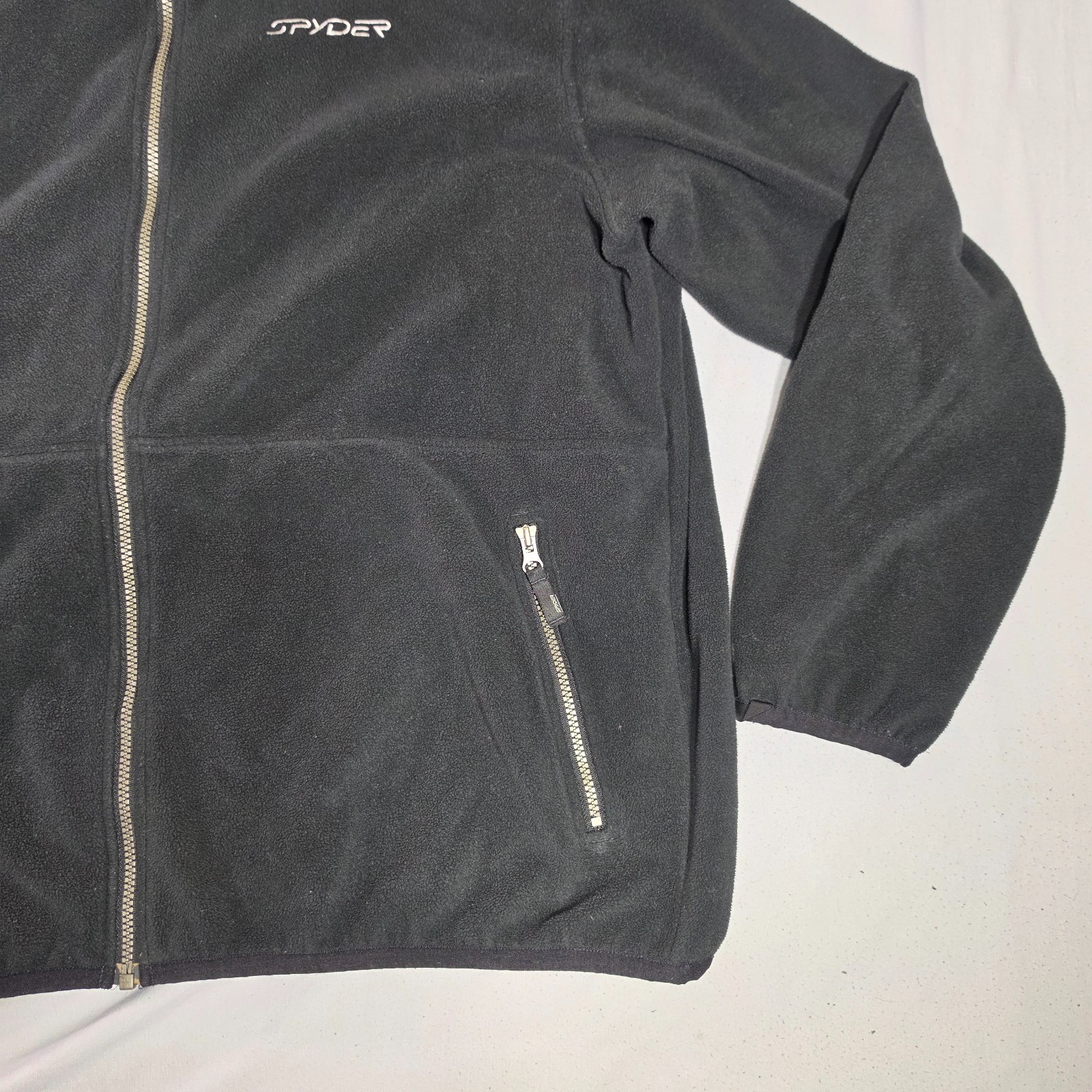 Spyder Jacket Mens X-Large Black Full Zip Pockets Fleece Jacket Stitched Logos
