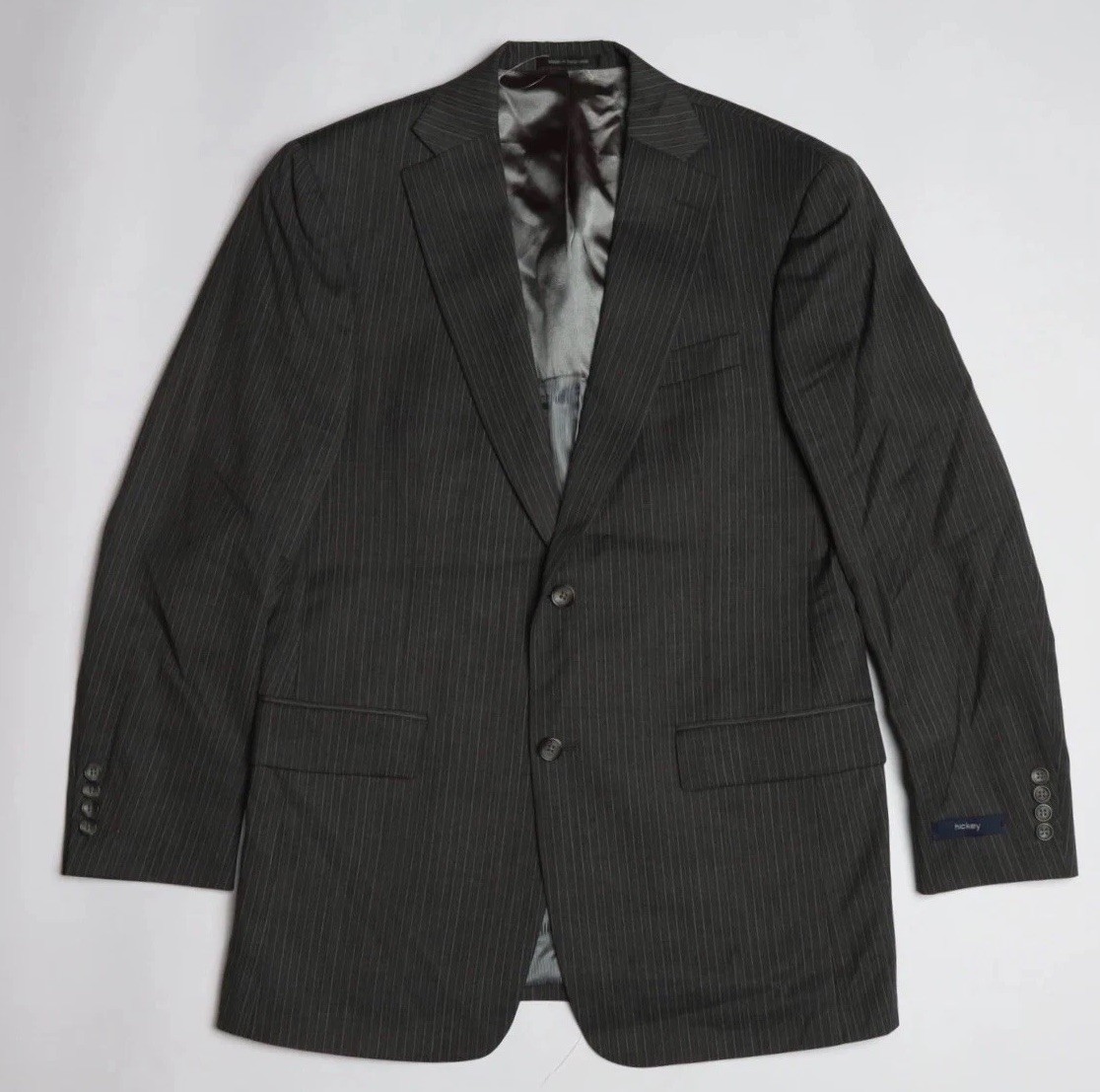Hickey by Hickey Freeman Wool Suit Size 38 R x 32 W in Grey Stripe Pinstripe
