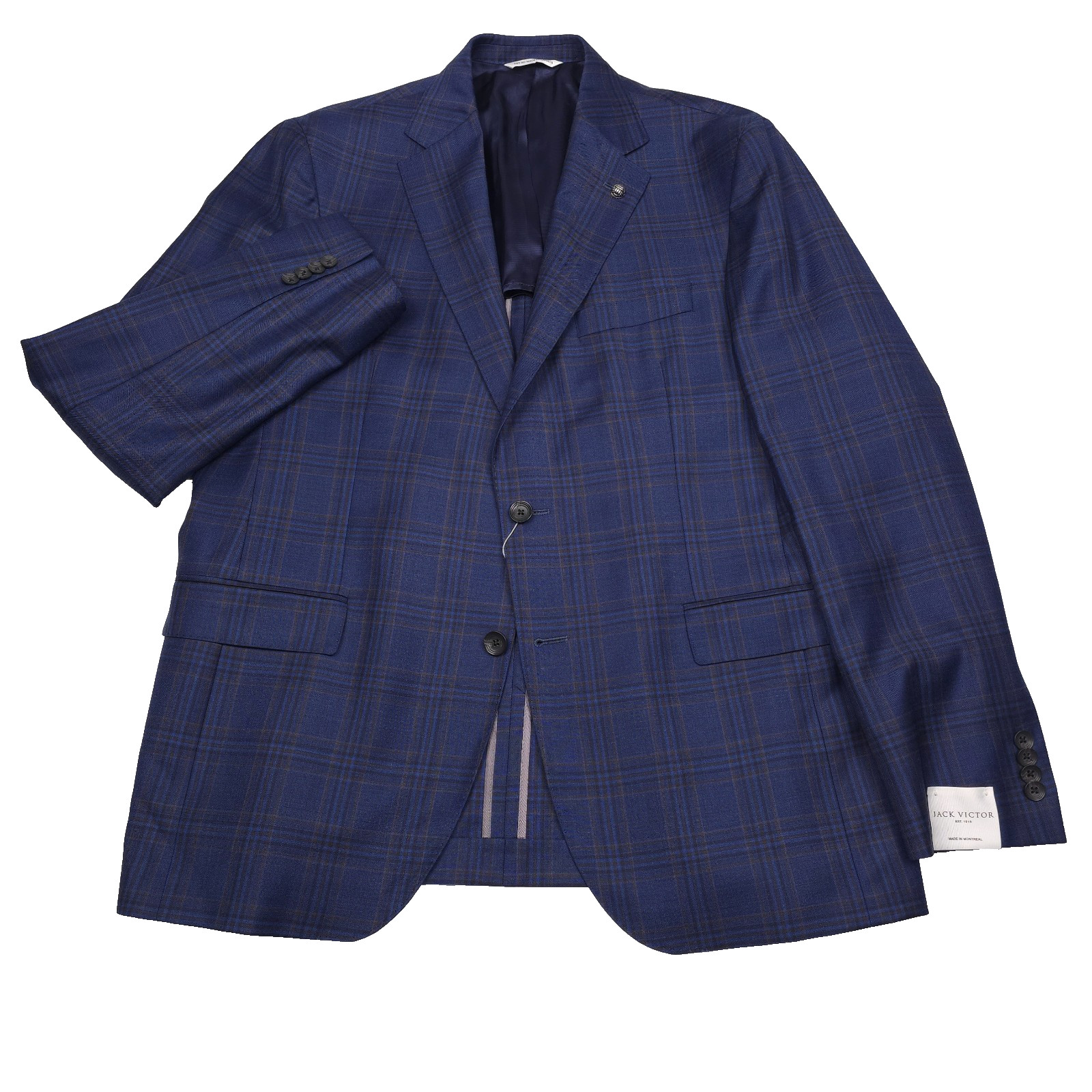 Jack Victor Midland Sport Coat Mens 44R Blue Super 130s Wool Plaid Blazer Jacket