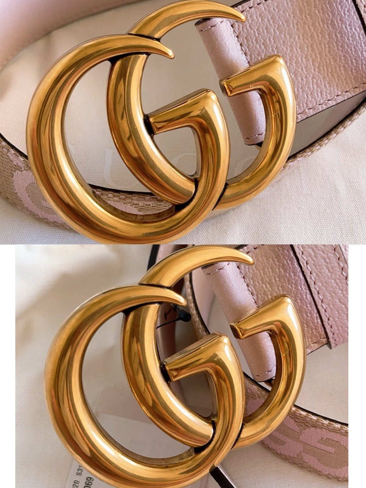 Gucci Women’s GG Marmont Jumbo GG Belt Beige/ Light Pink Size 75cm 30 in