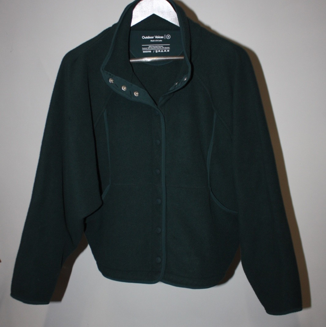 OUTER VOICES Snap Fleece Mens Medium Green Sweatshirt Jacket 100% Recycled Poly