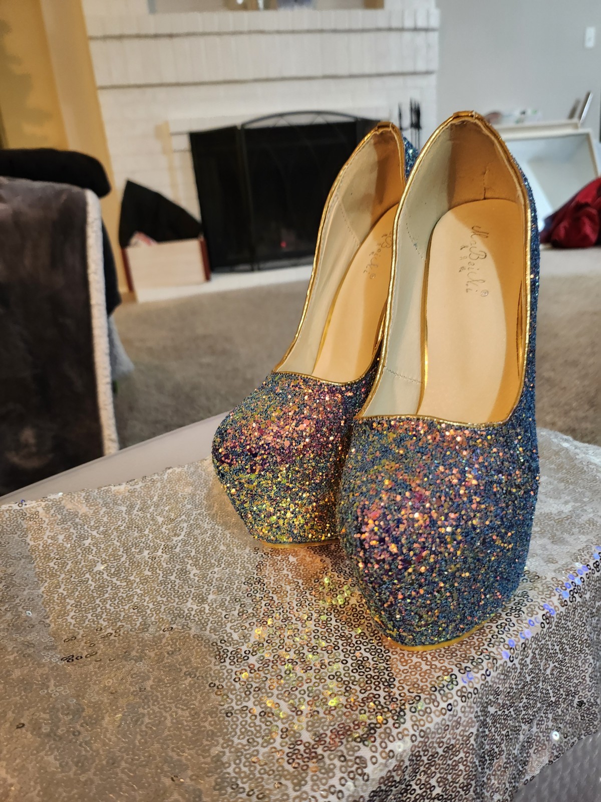 Women Mens Glitter Platform Stilettos Heels Cross Dresser Size 6.5 Womens EU 37