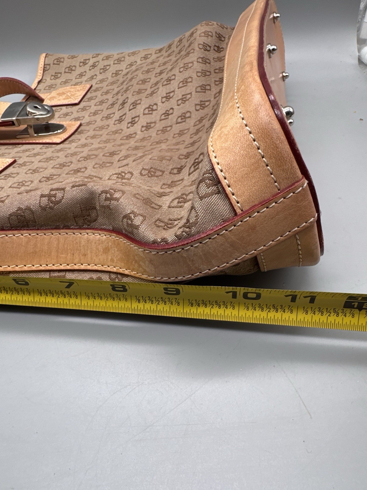 Dooney & Bourke Signature DB Tan Brown Shoulder Purse Tote Bag Handbag