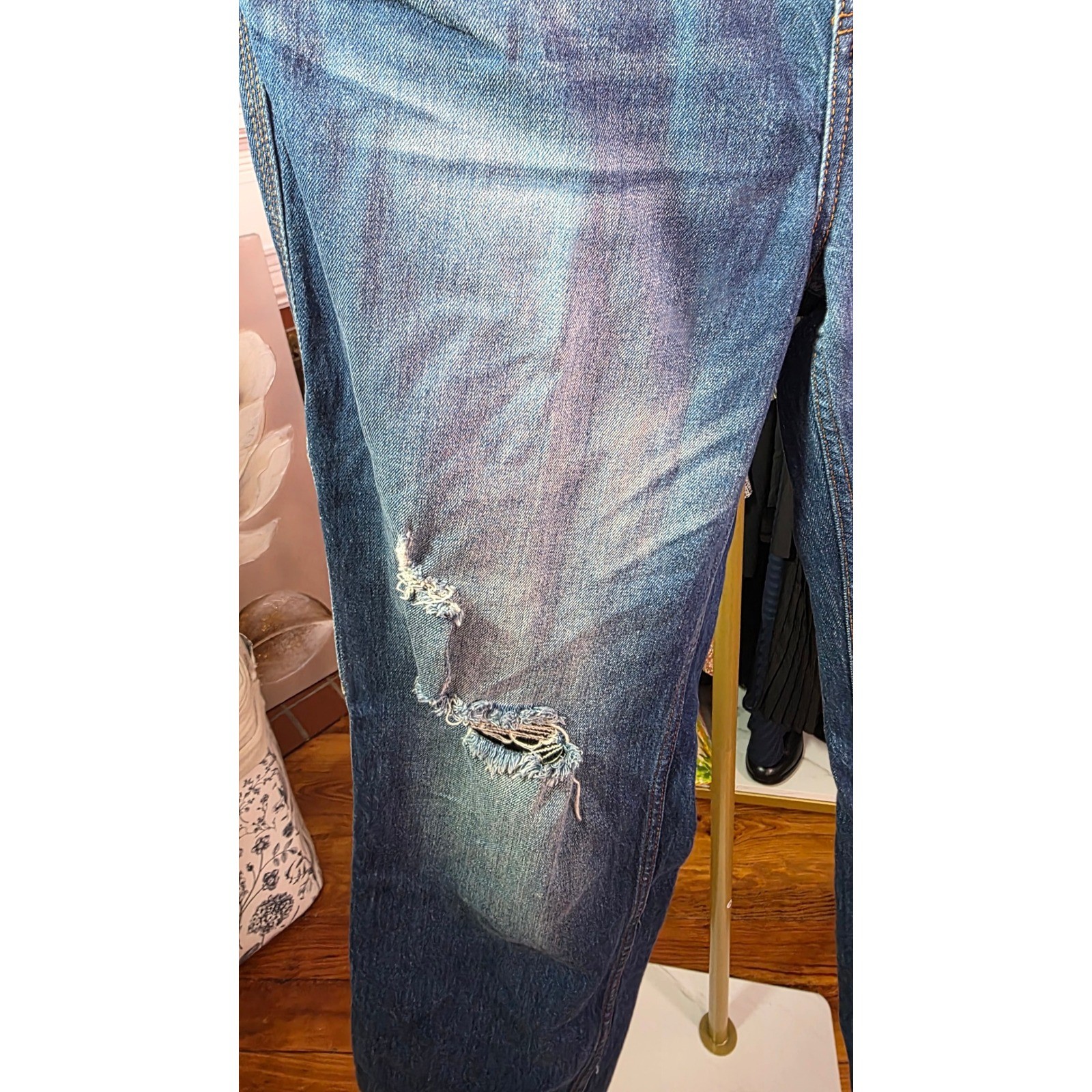 Cleo & Wolf Mens Distressed Carpenter Jeans High Rise Straight Leg Blue 31×32