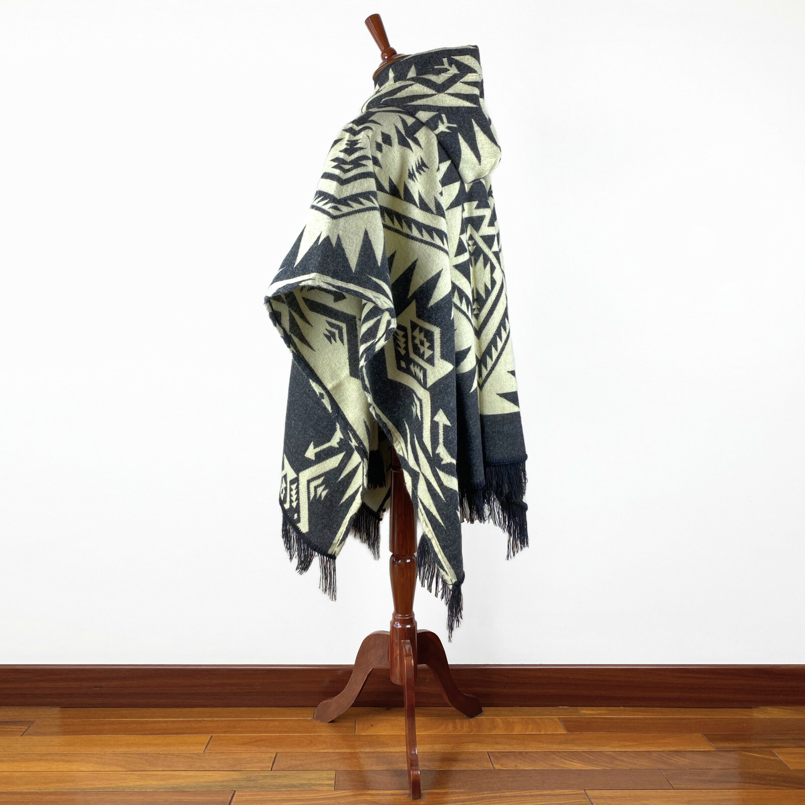 Alpaca wool Mens Unisex Hooded Poncho Aztec all seasons boho hippie Halloween