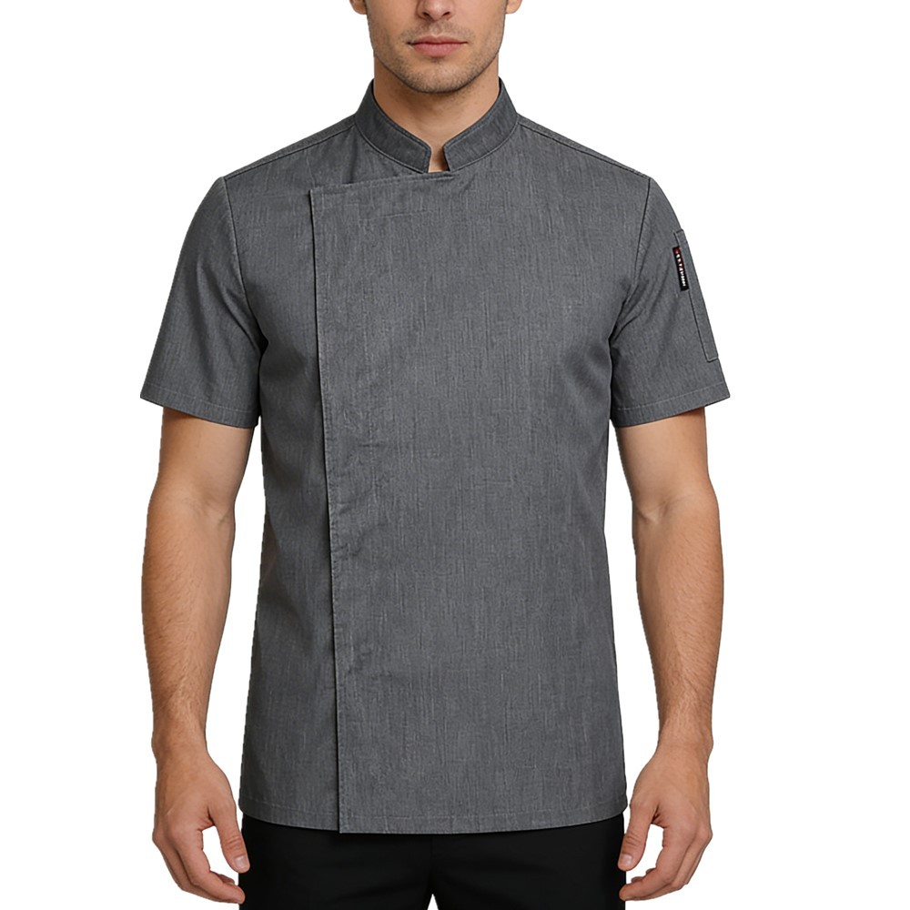 US Men Short Sleeve Chef Jacket Men’s Stand Collar Chef Coat Kitchen Uniform