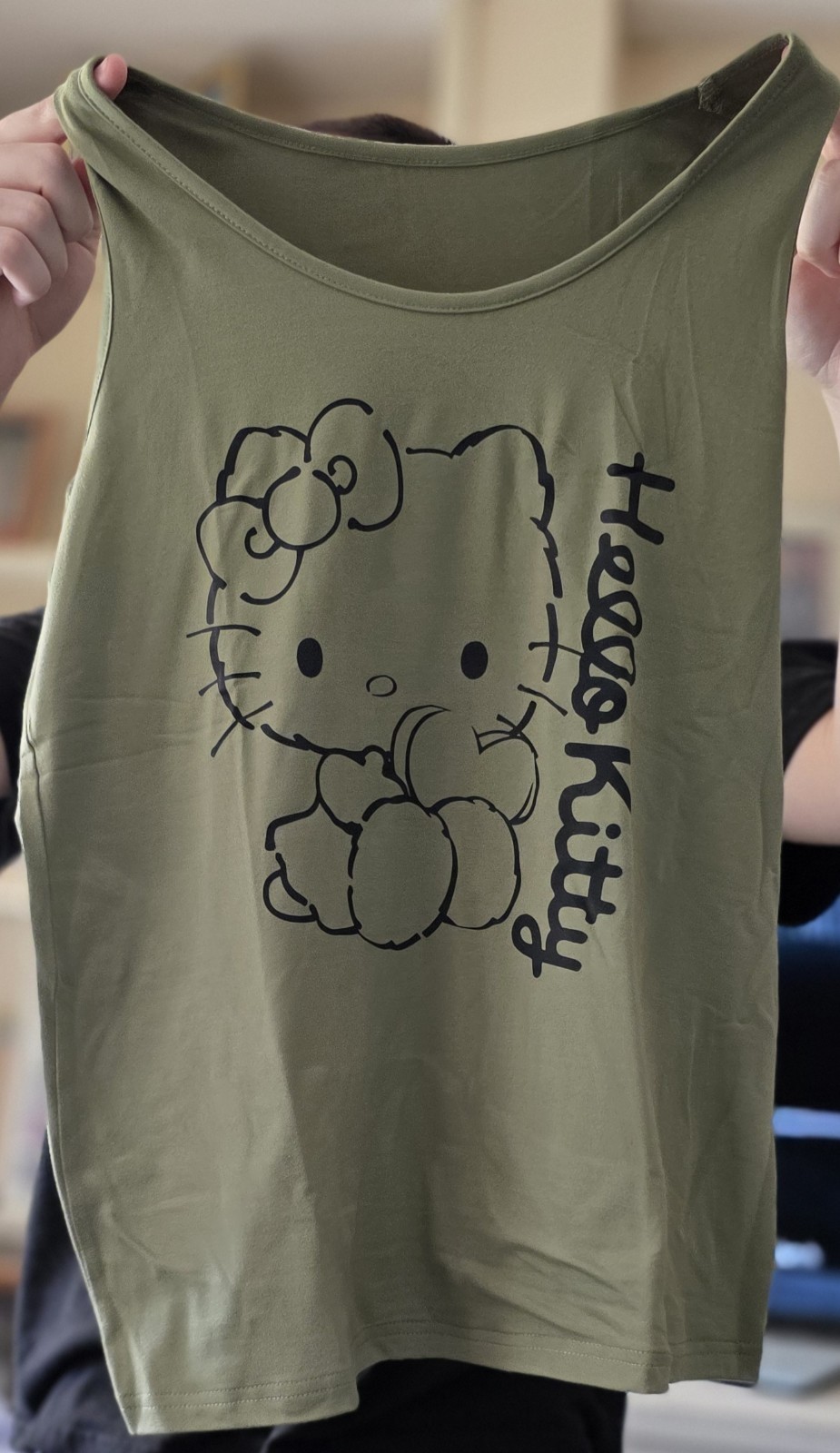 Hello Kitty Army Green Women’s Tank Top Shirt Size Small