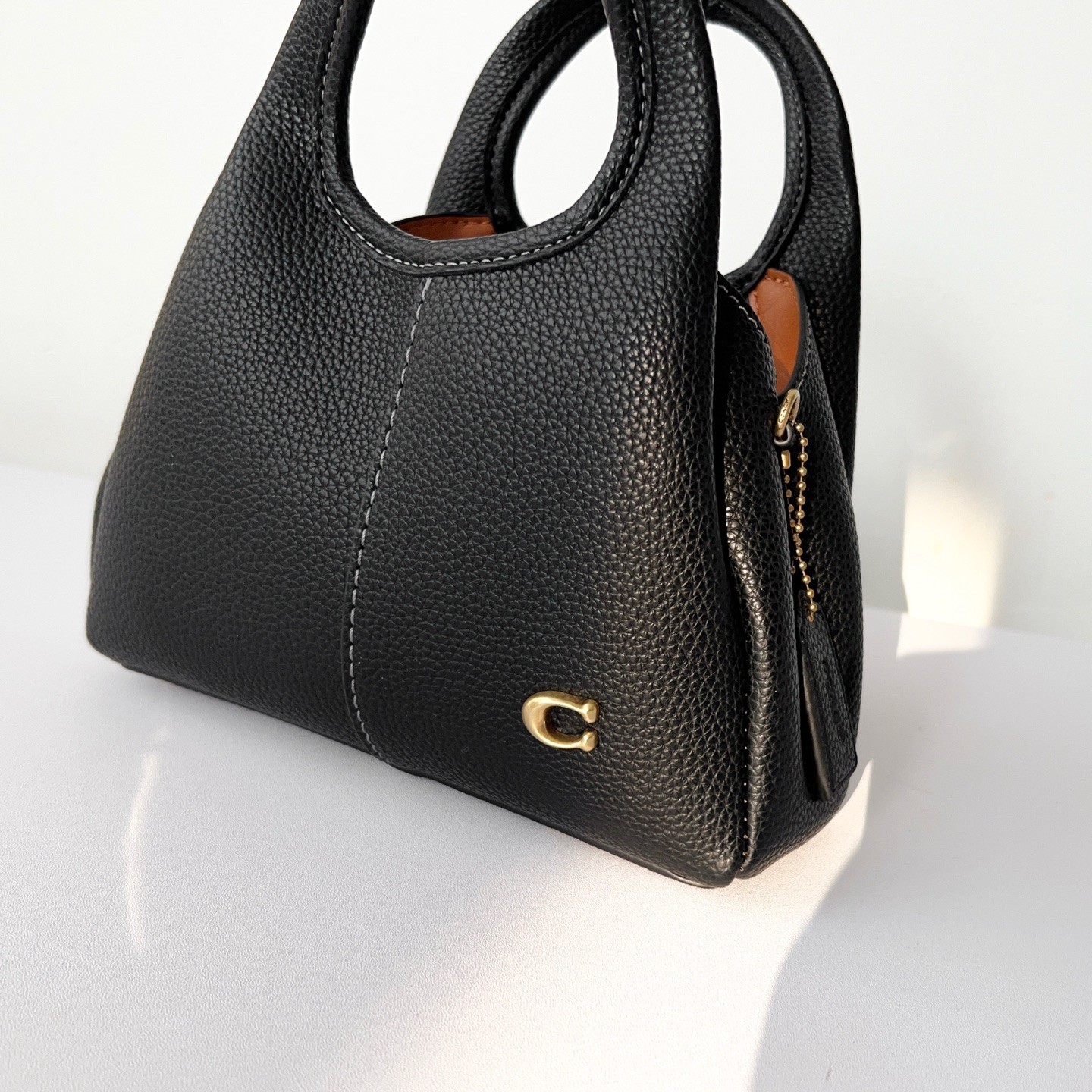 Coach Mini Lana Bag Black Pebbled Leather Chain Crossbody Handbag C Logo Purse