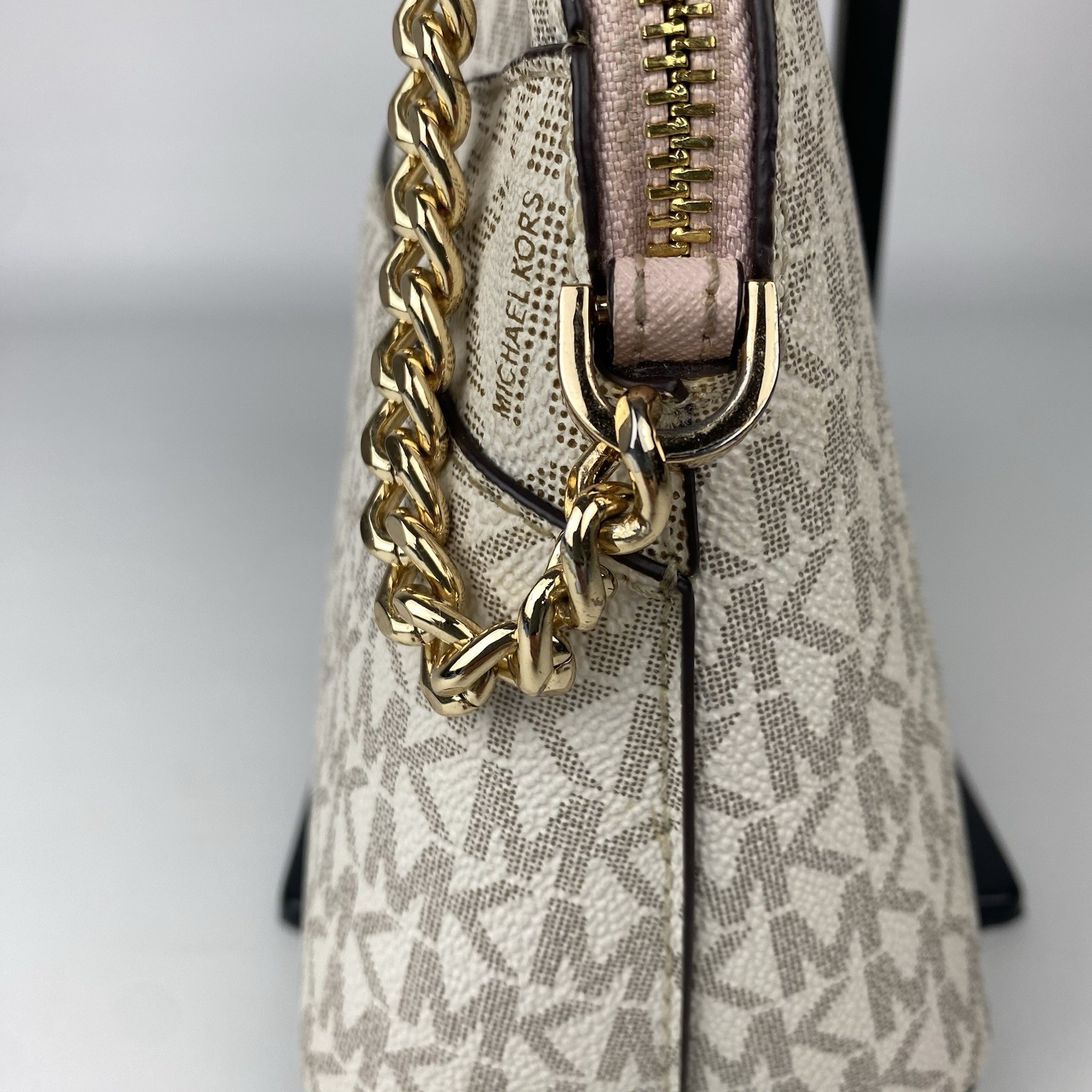 Michael Kors Mercer Logo and Leather Accordion Crossbody Bag Pink Medium