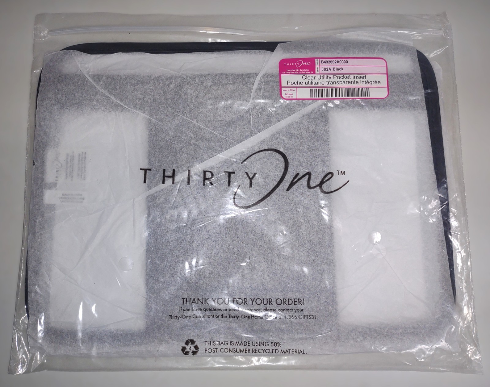 Thirty-One Clear Utility Pocket Insert (Black)