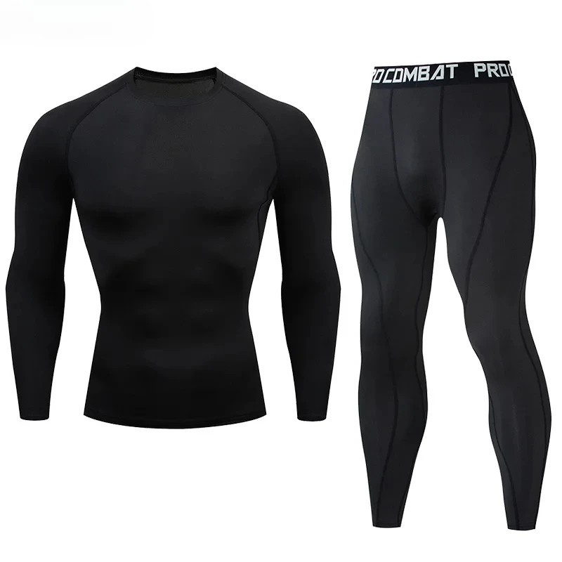 2Pcs Men Compression Sportswear Suit Elastic Training Yoga Sets Fitness Clothing