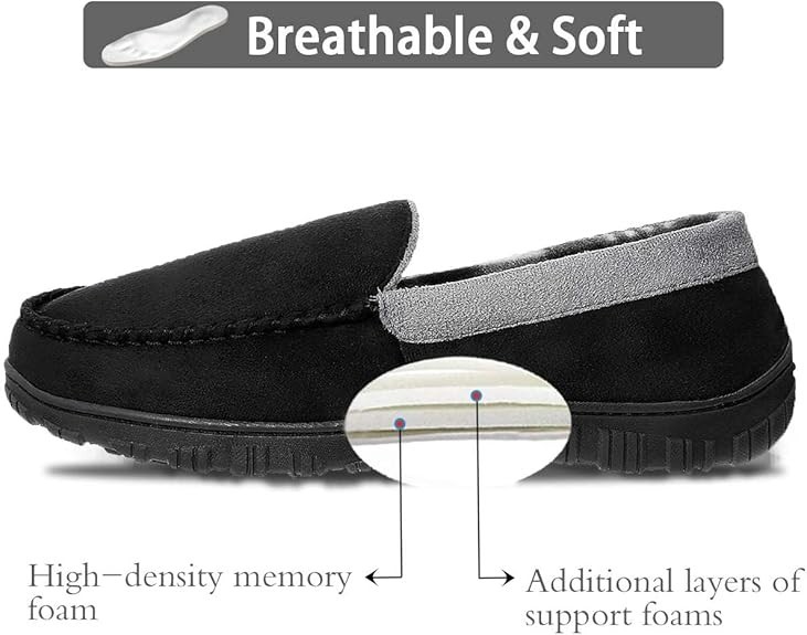 Mens Moccasin Slippers Microsuede Memory Foam House Shoes Indoor Outdoor USA NEW