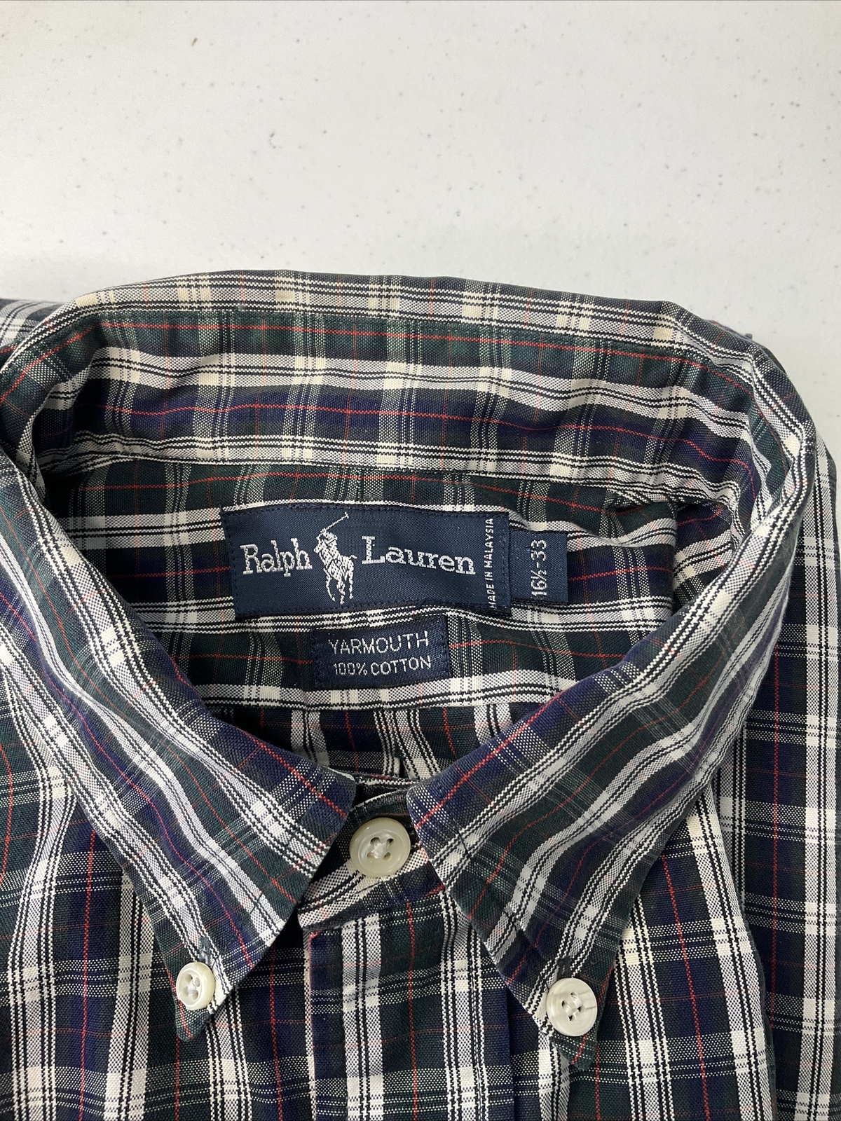 Polo Ralph Lauren Shirt Men Sz 16.5 Yarmouth Tartan Plaid Long Sleeve Retro Pony