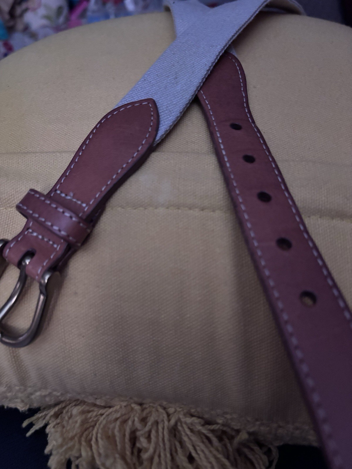 Men’s Brown/Beige Solid Basic Belt One Size 32 with stretch Brass Buckle LL Bean