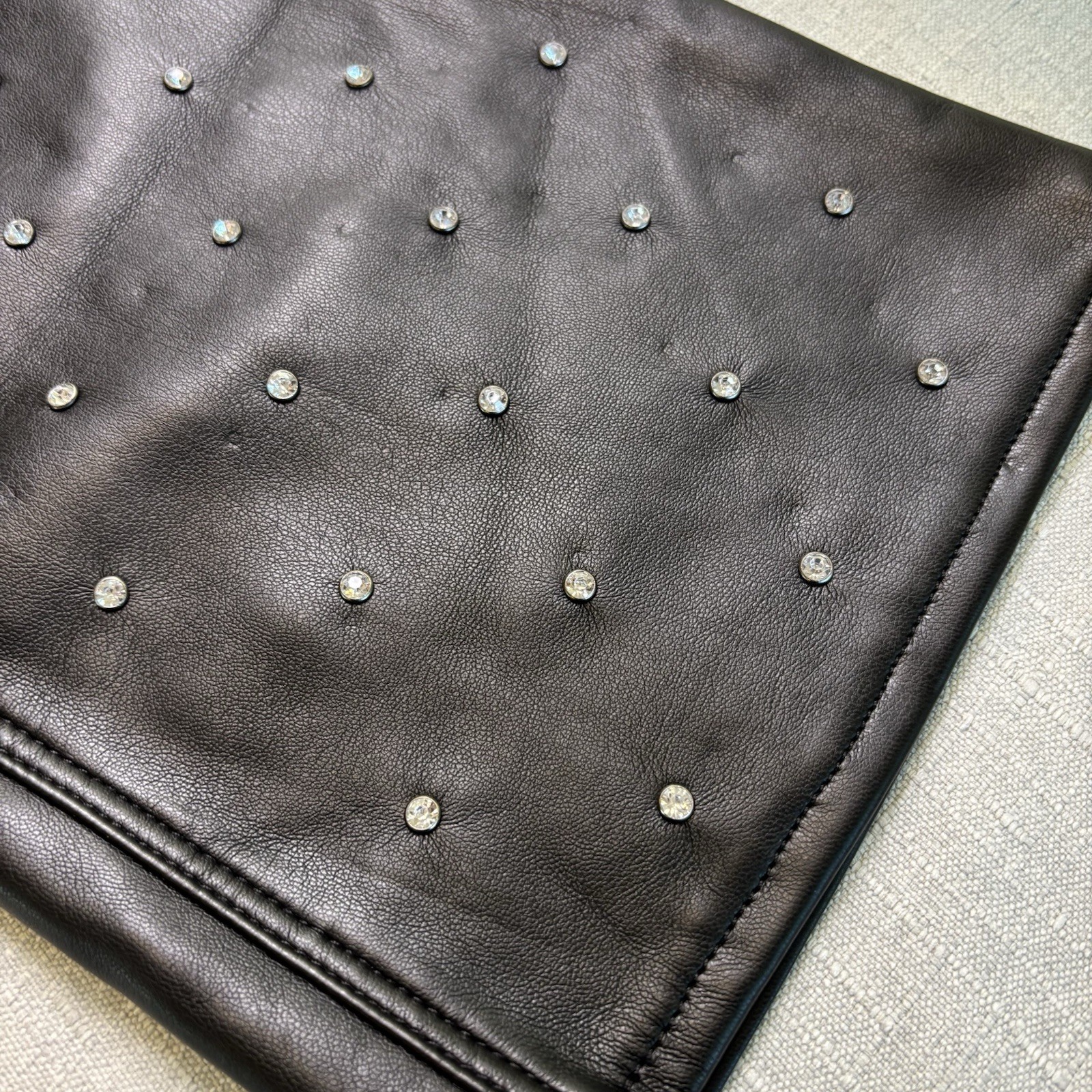 Good American Faux Leather Pants Sz 16 Crystal Embellished Icon Stud Black Glam