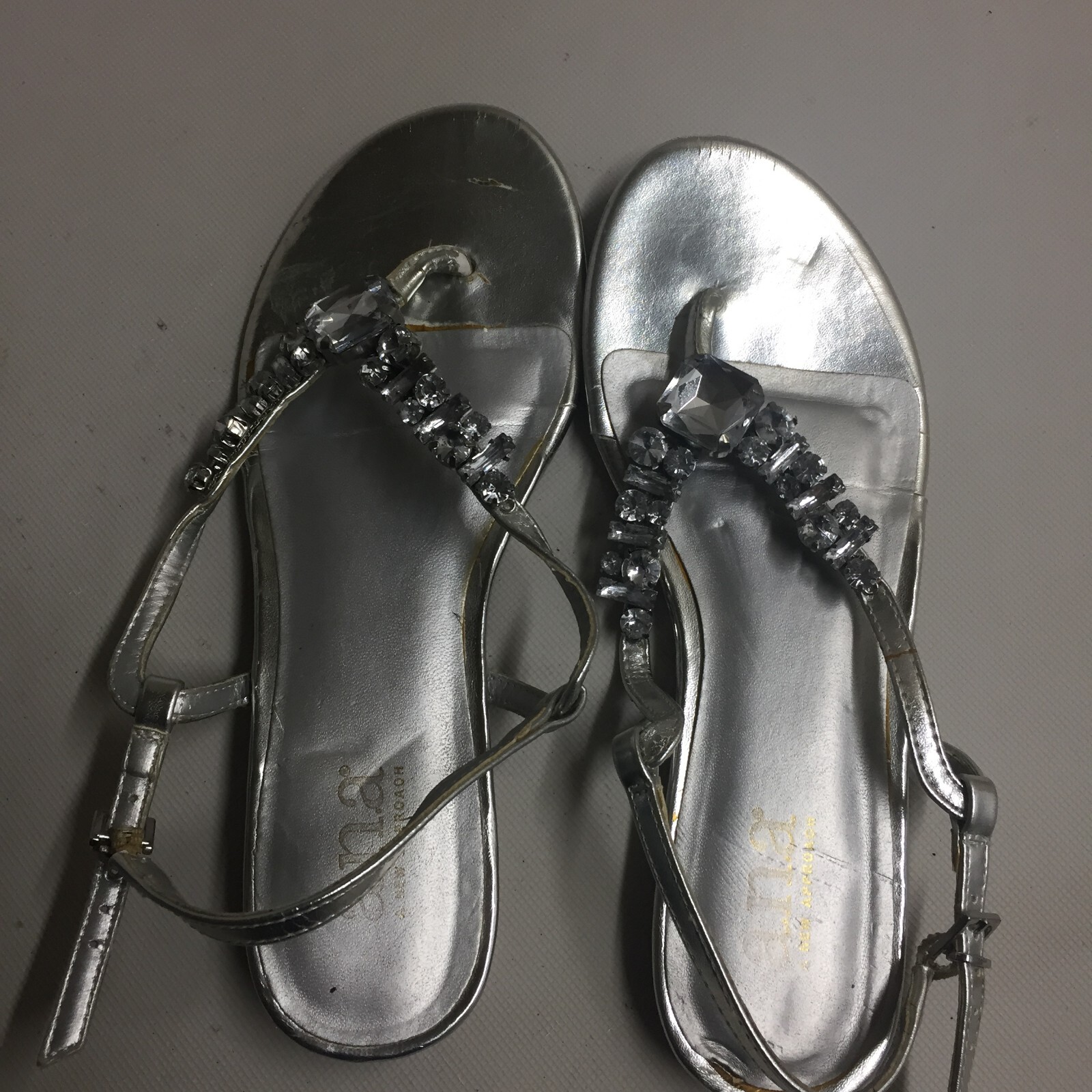 a.n.a. Silver Beaded Flat Sandals Women’s Size 7.5M Sling Back
